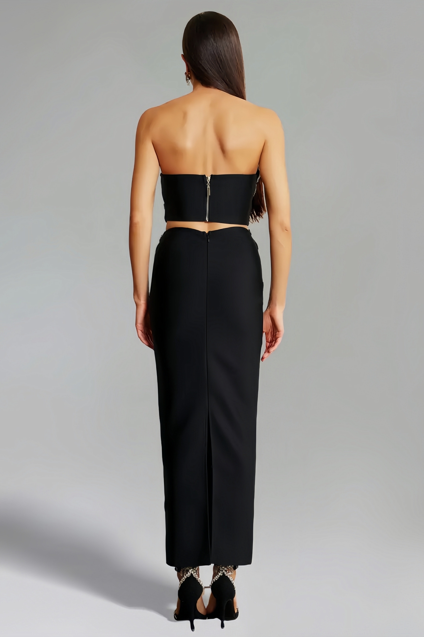 Diamanté Bustier Blouse Half Maxi Dress Set
