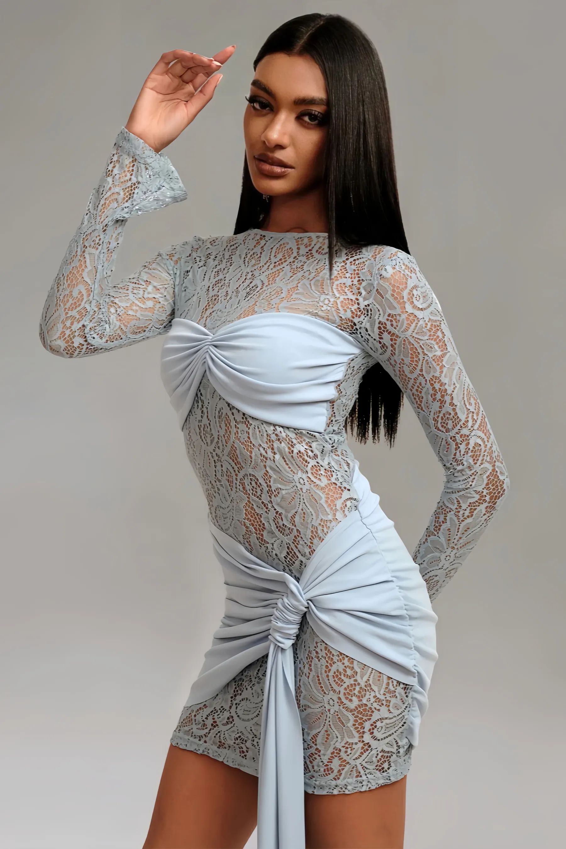 Ninon Long Sleeves Lace Mini Dress