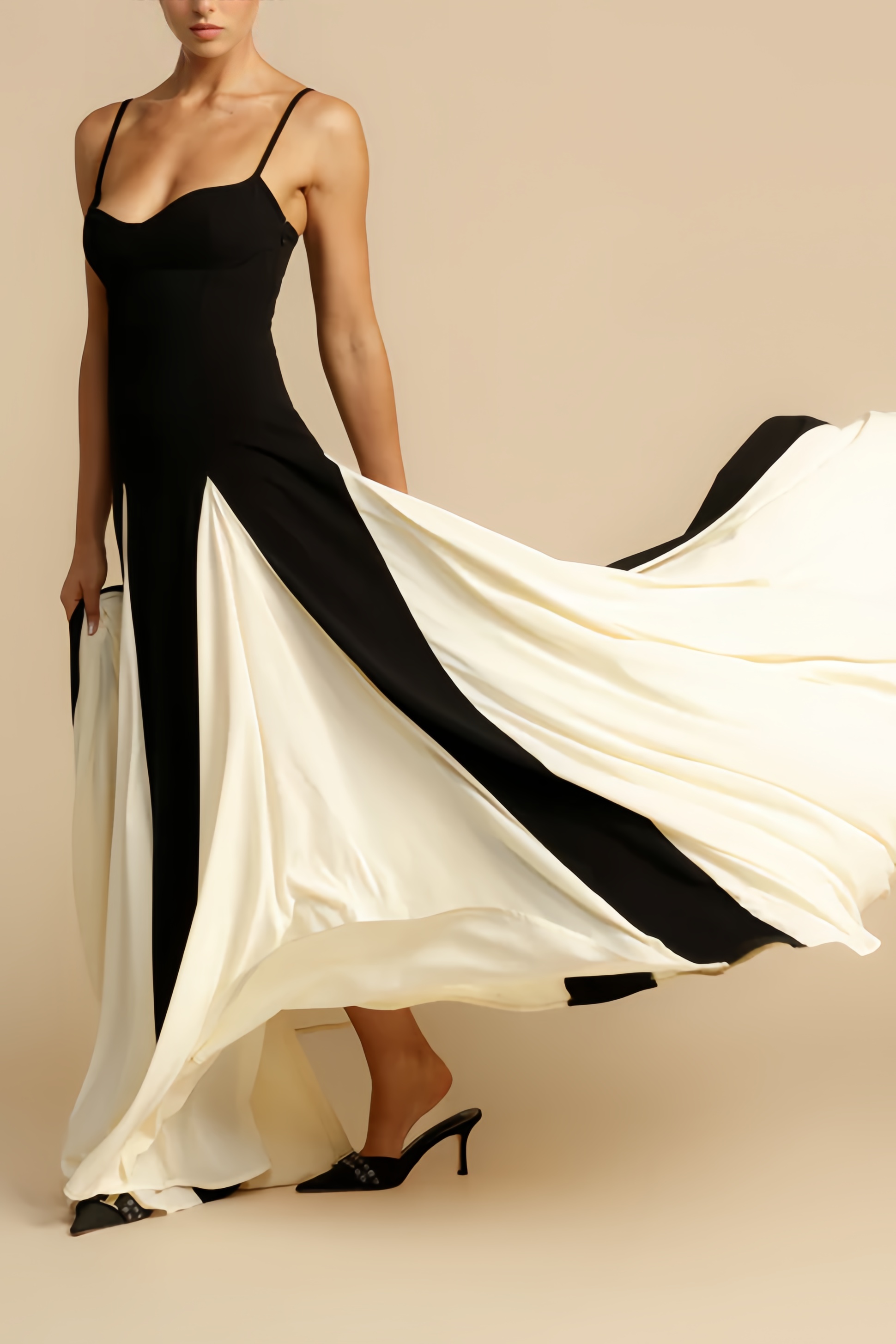 Galatea Contrast Color Sweetheart Neck Sleeveless Midi Dress