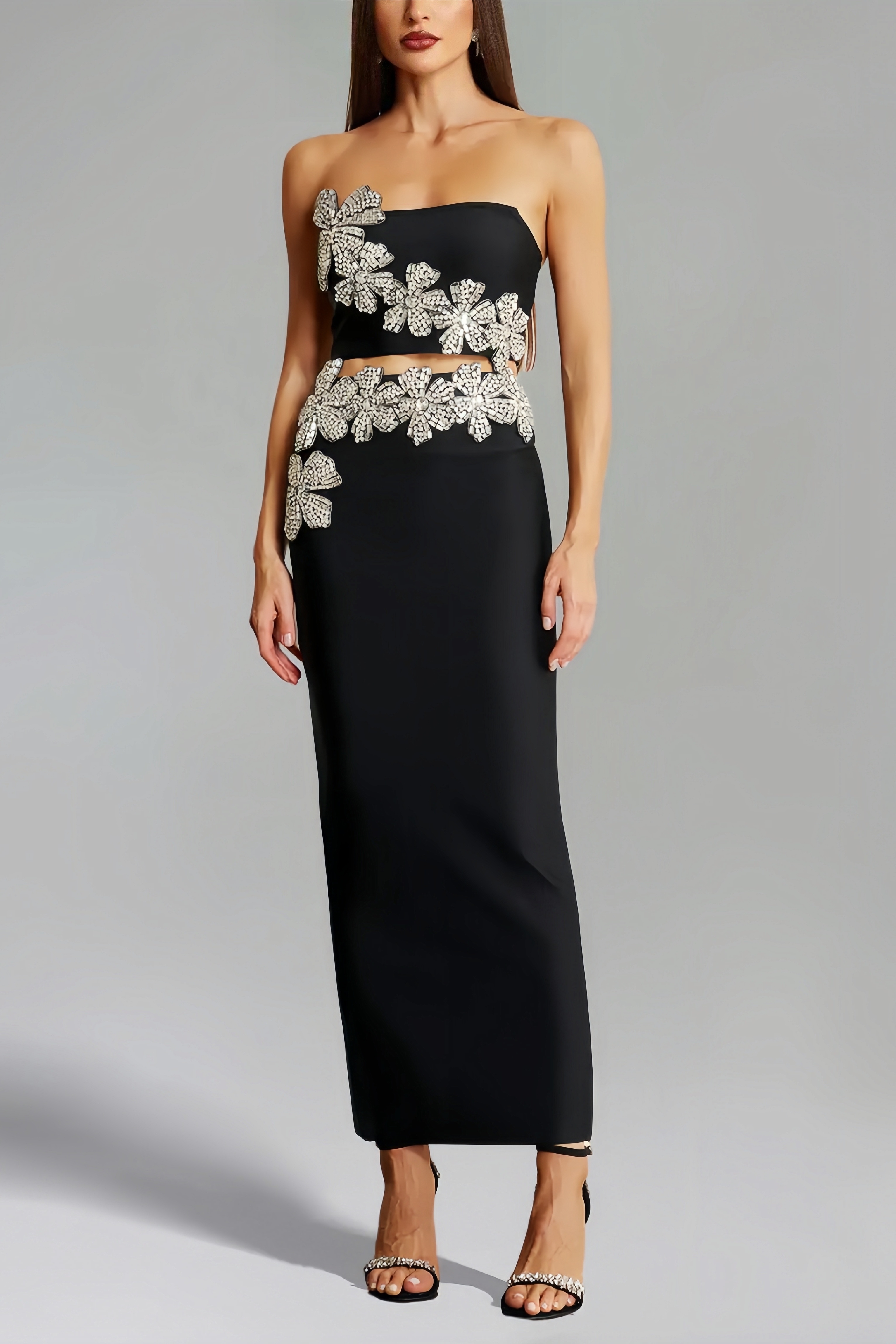 Diamanté Bustier Blouse Half Maxi Dress Set