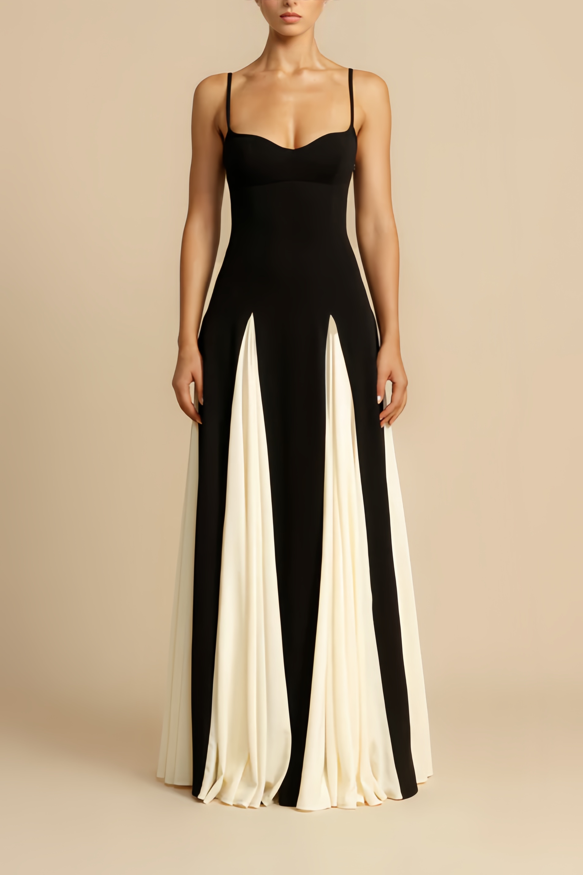 Galatea Contrast Color Sweetheart Neck Sleeveless Midi Dress