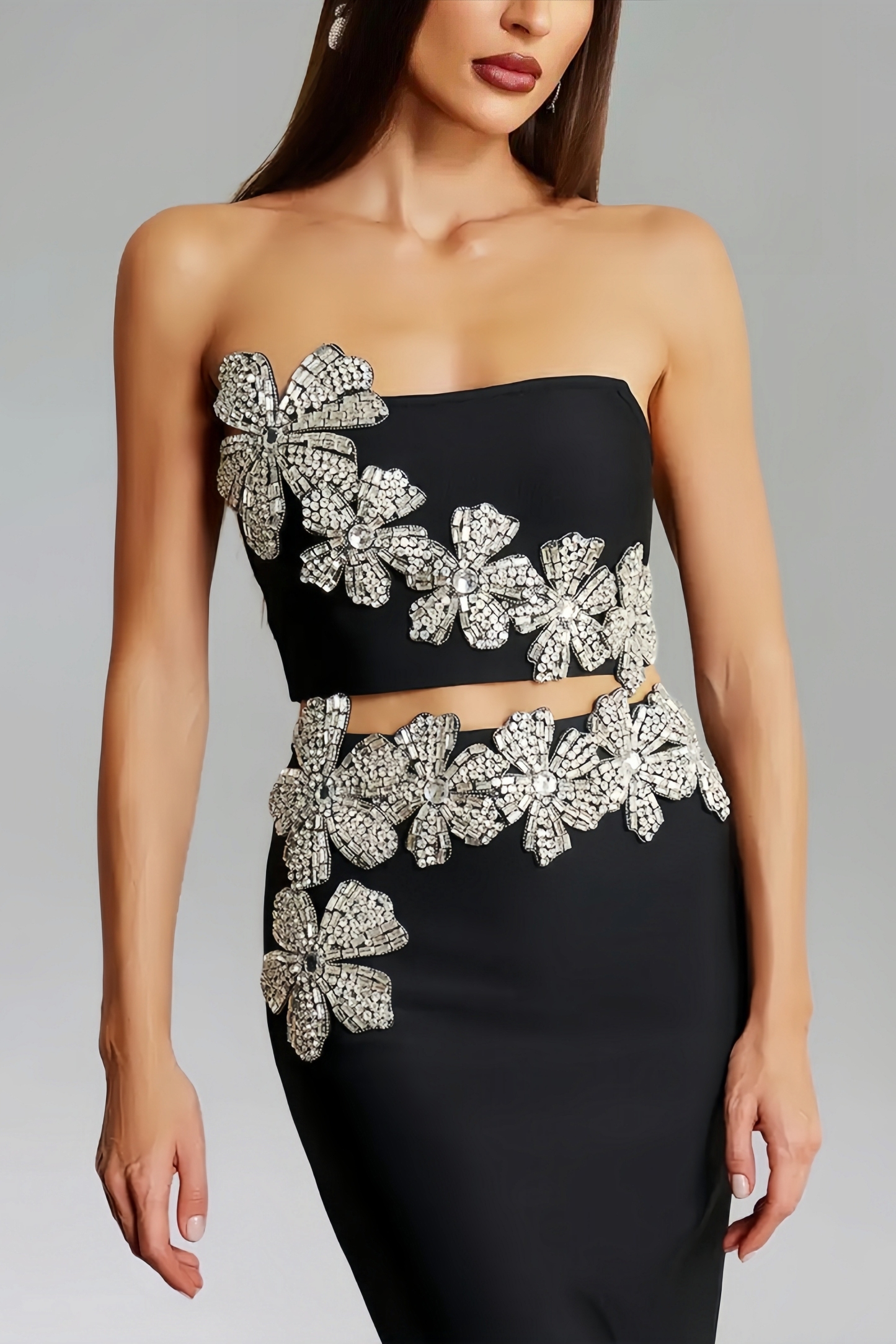 Diamanté Bustier Blouse Half Maxi Dress Set