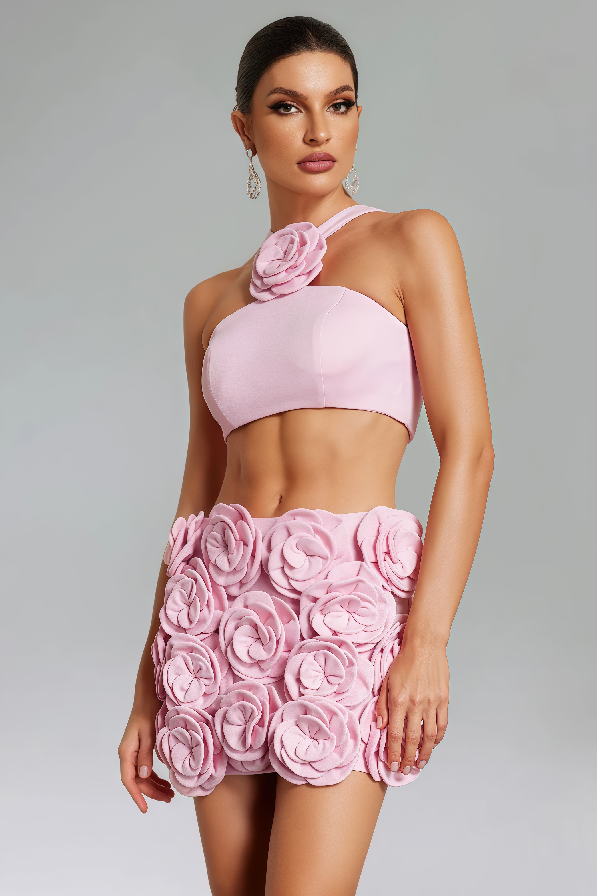 Sera Flower Halter Top Mini Skirt Set