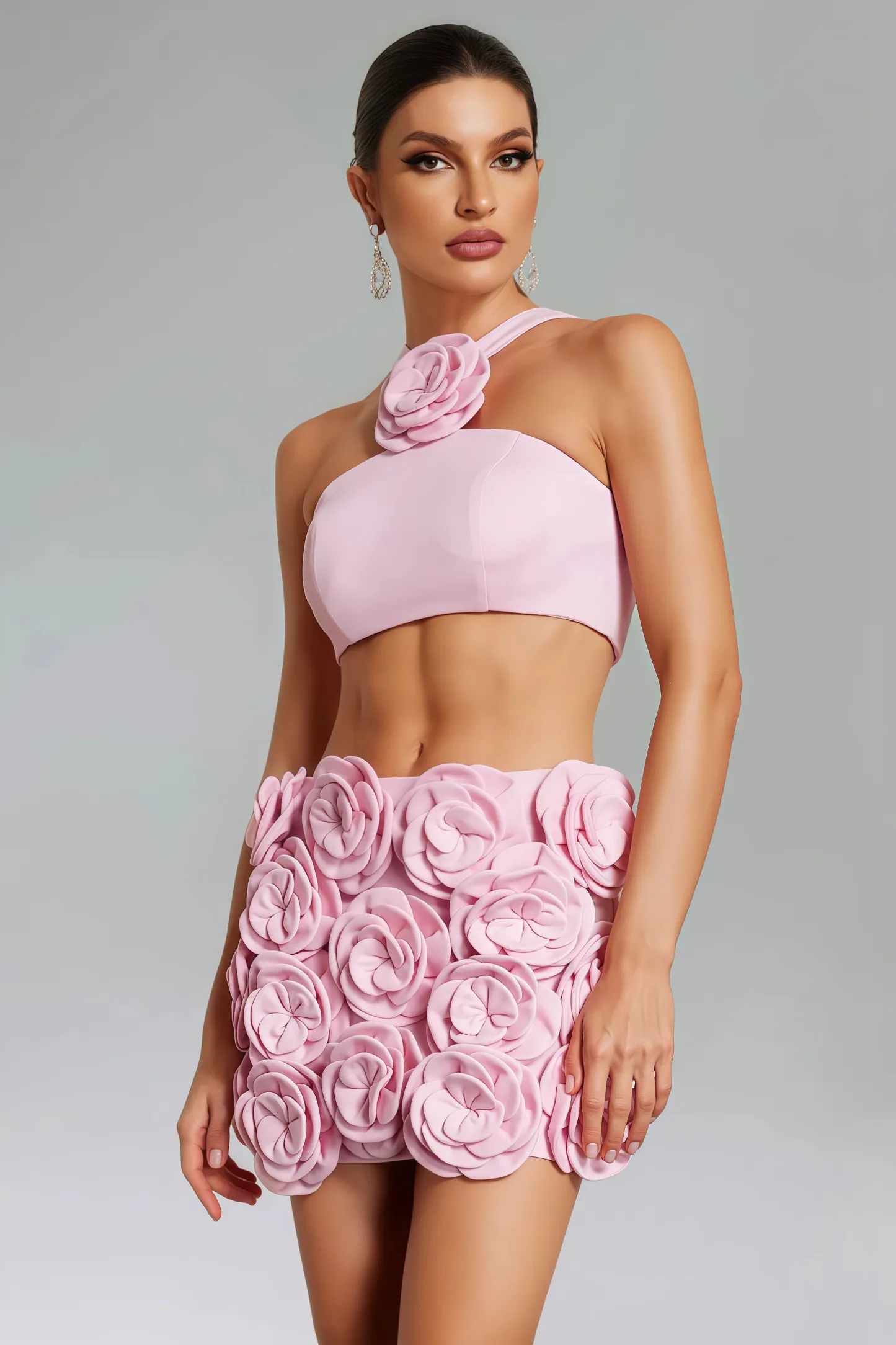 Sera Flower Halter Top Mini Skirt Set