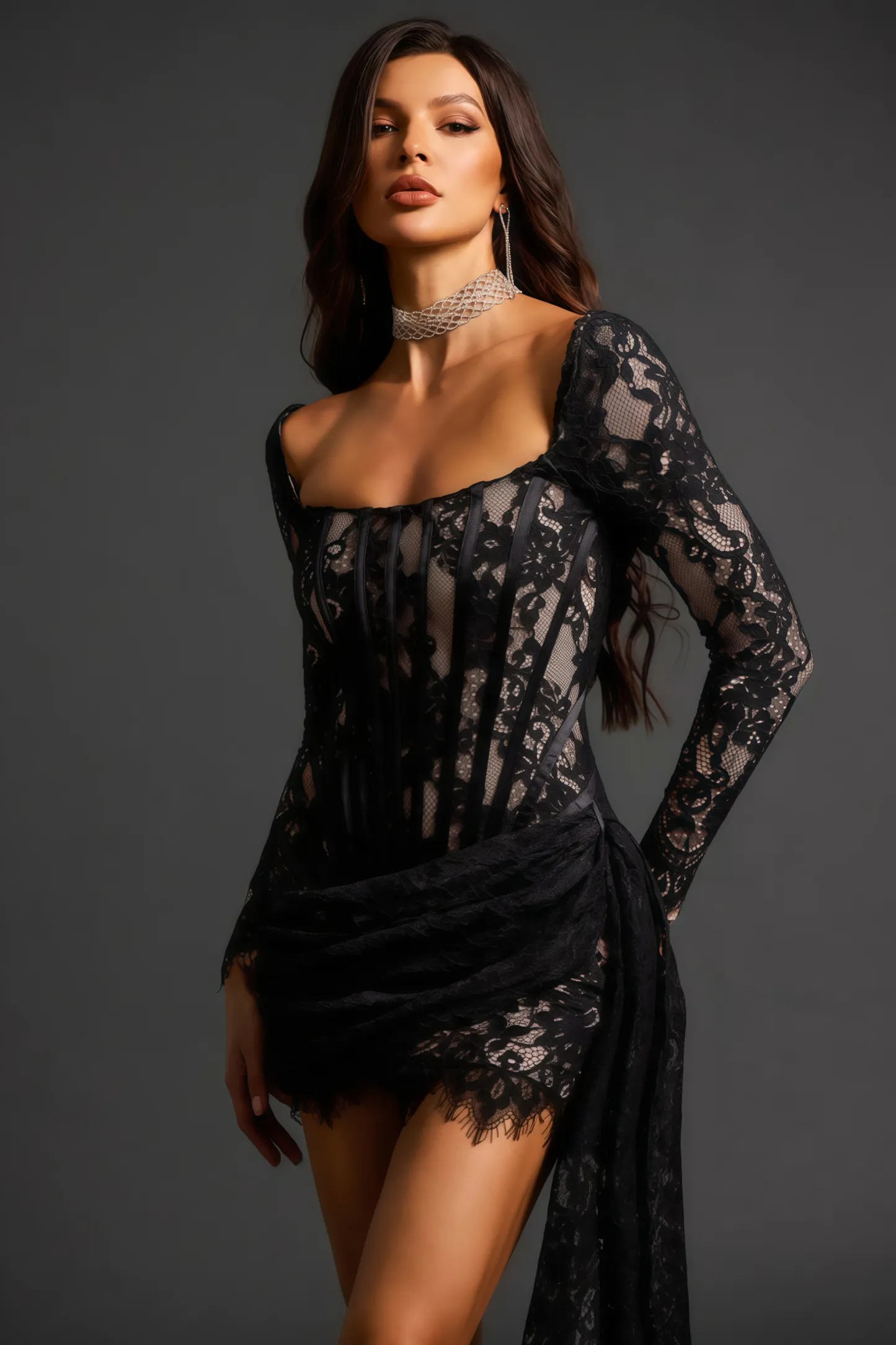Glowy Long Sleeves Slim Mini Dress
