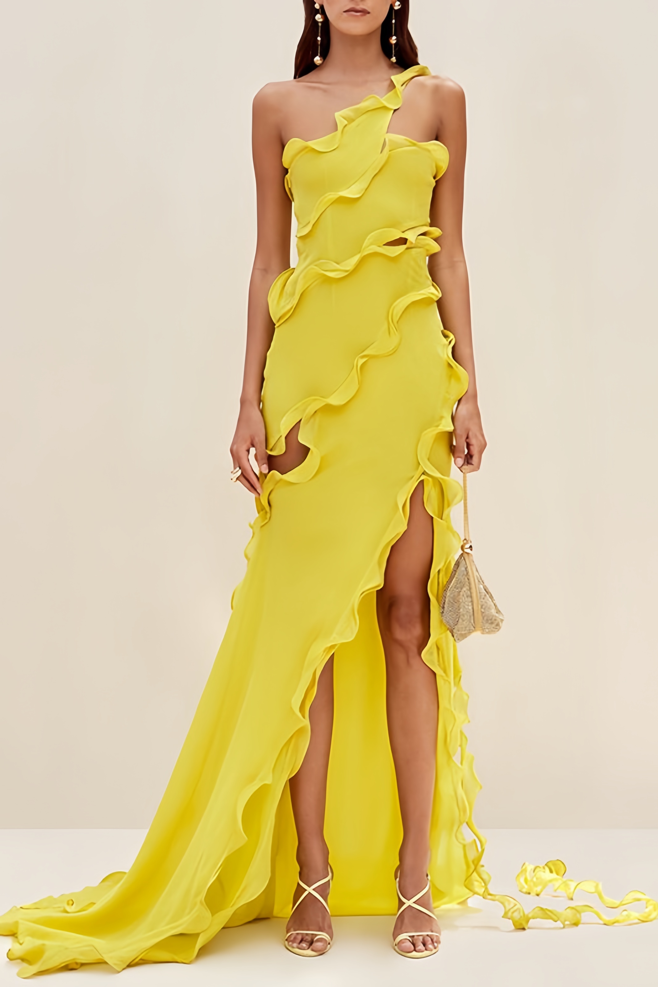 Nyssa Sleeveless Wood Ear Pleated Chiffon Maxi Dress