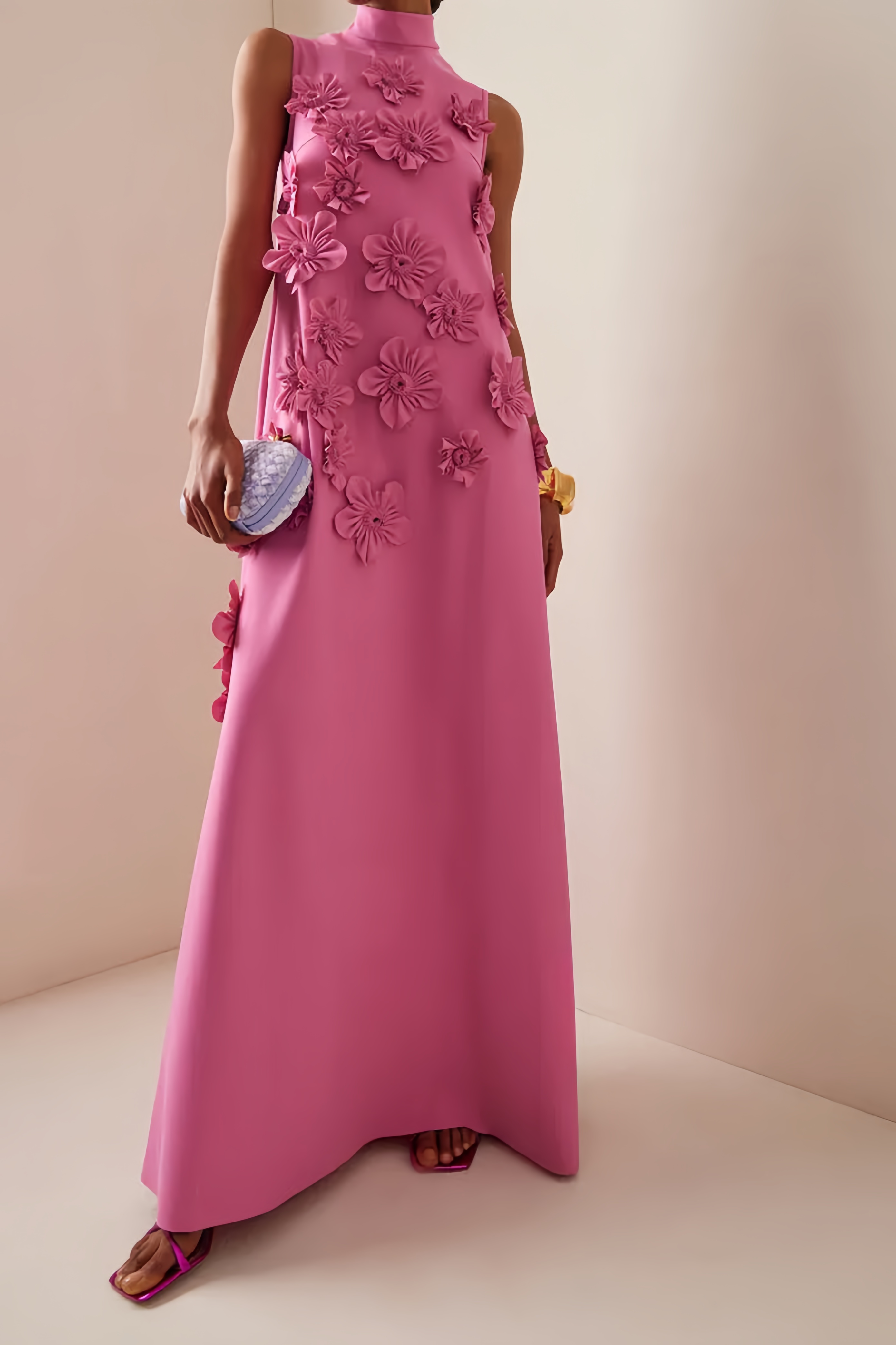 Eliza 3D Floral High Neck Sleeveless Maxi Dress
