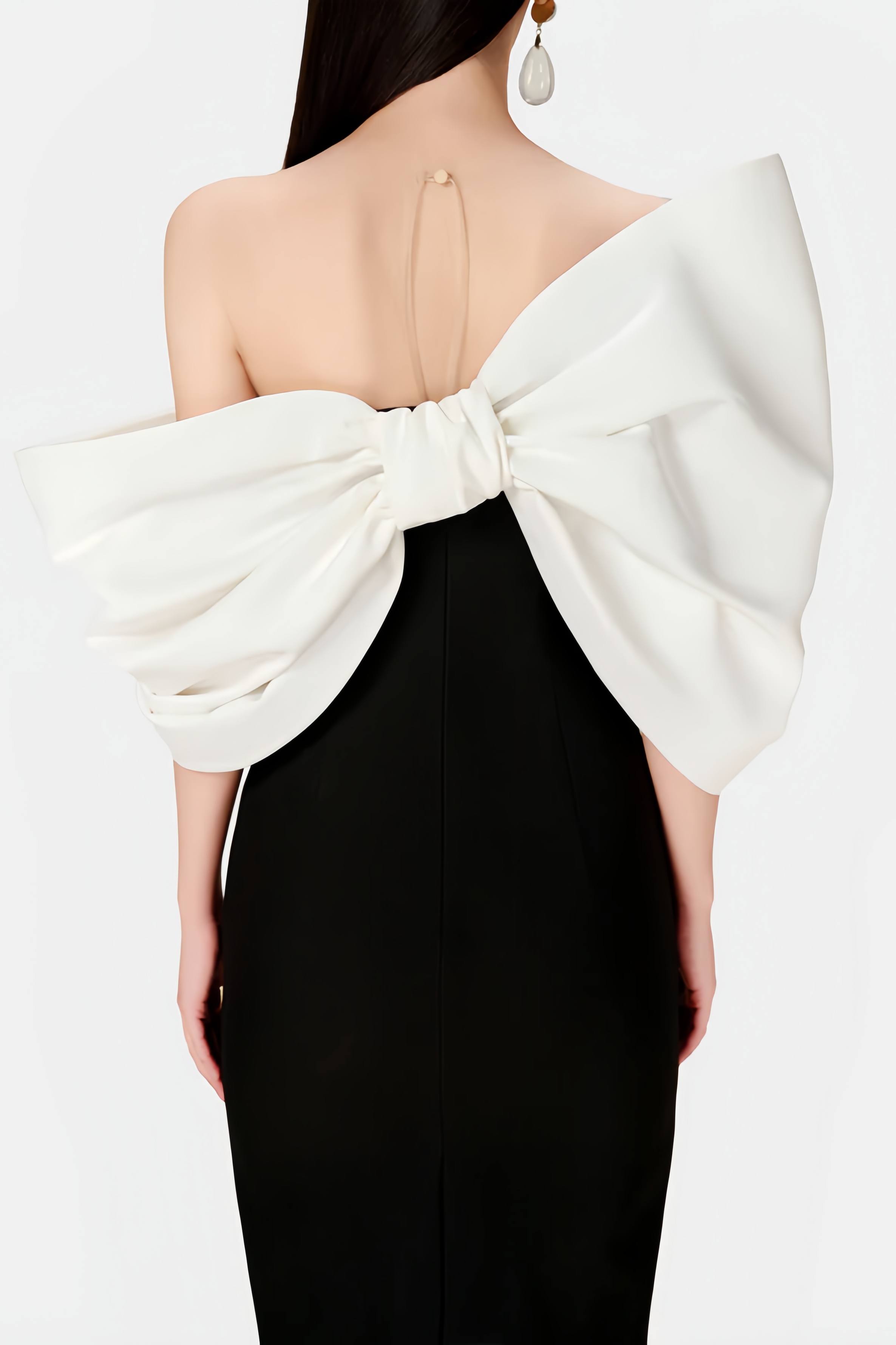 Delilah Bow Off-Shoulder Asymmetrical Midi Dress