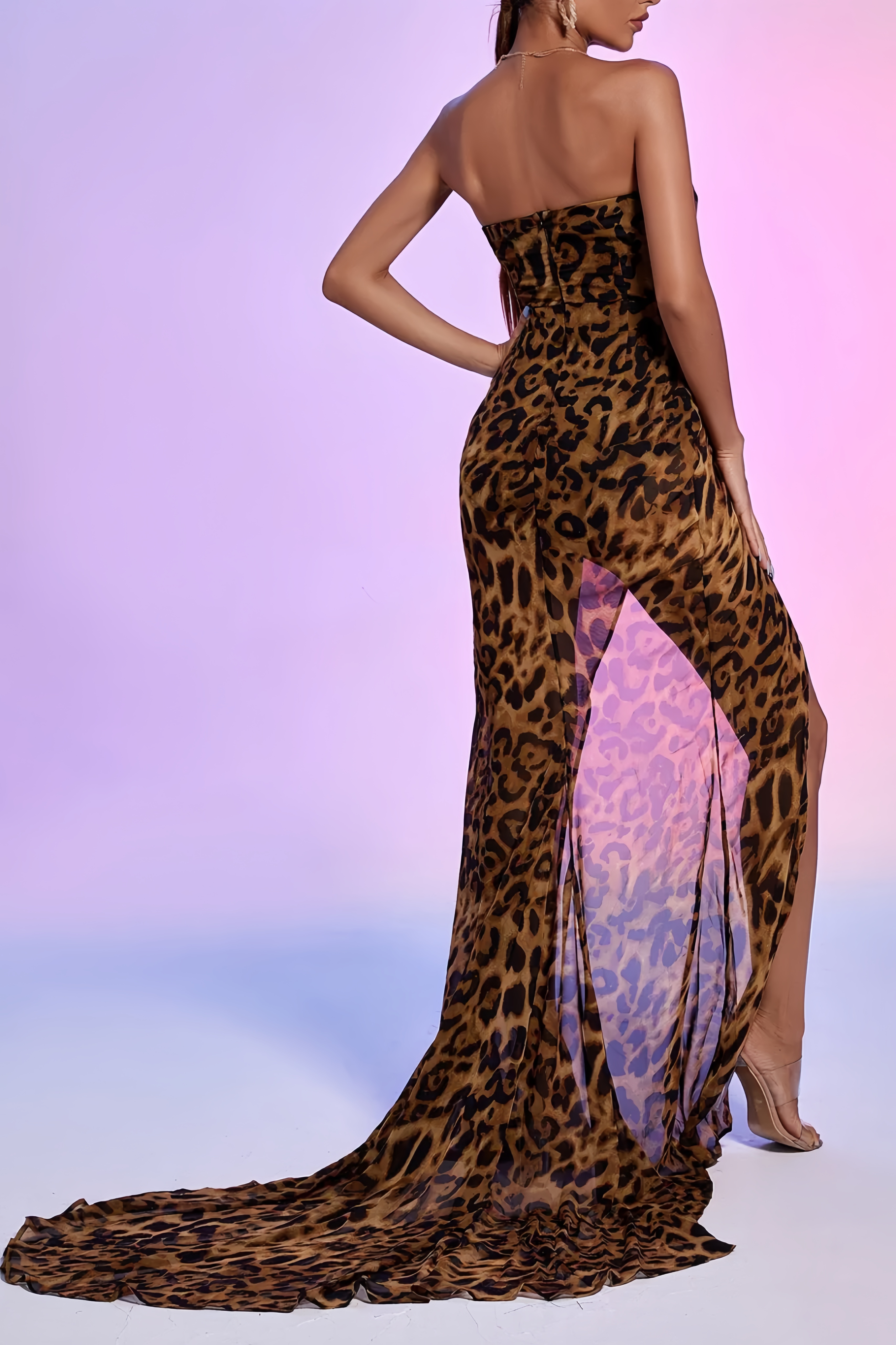 Aurelie Leopard Mesh Maxi Dress