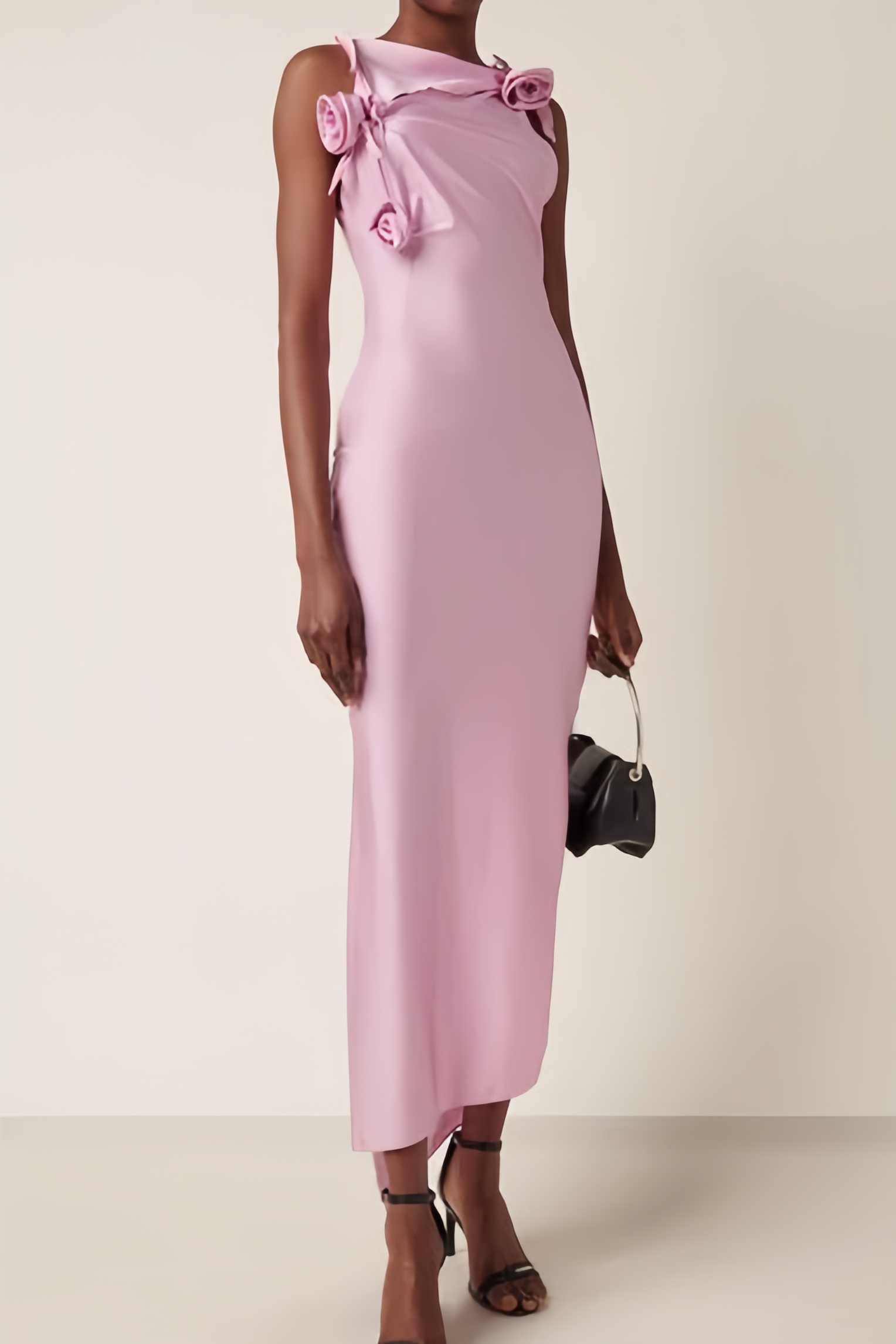 Meriel Asymmetric Rosette-Detailed Satin Maxi Dress