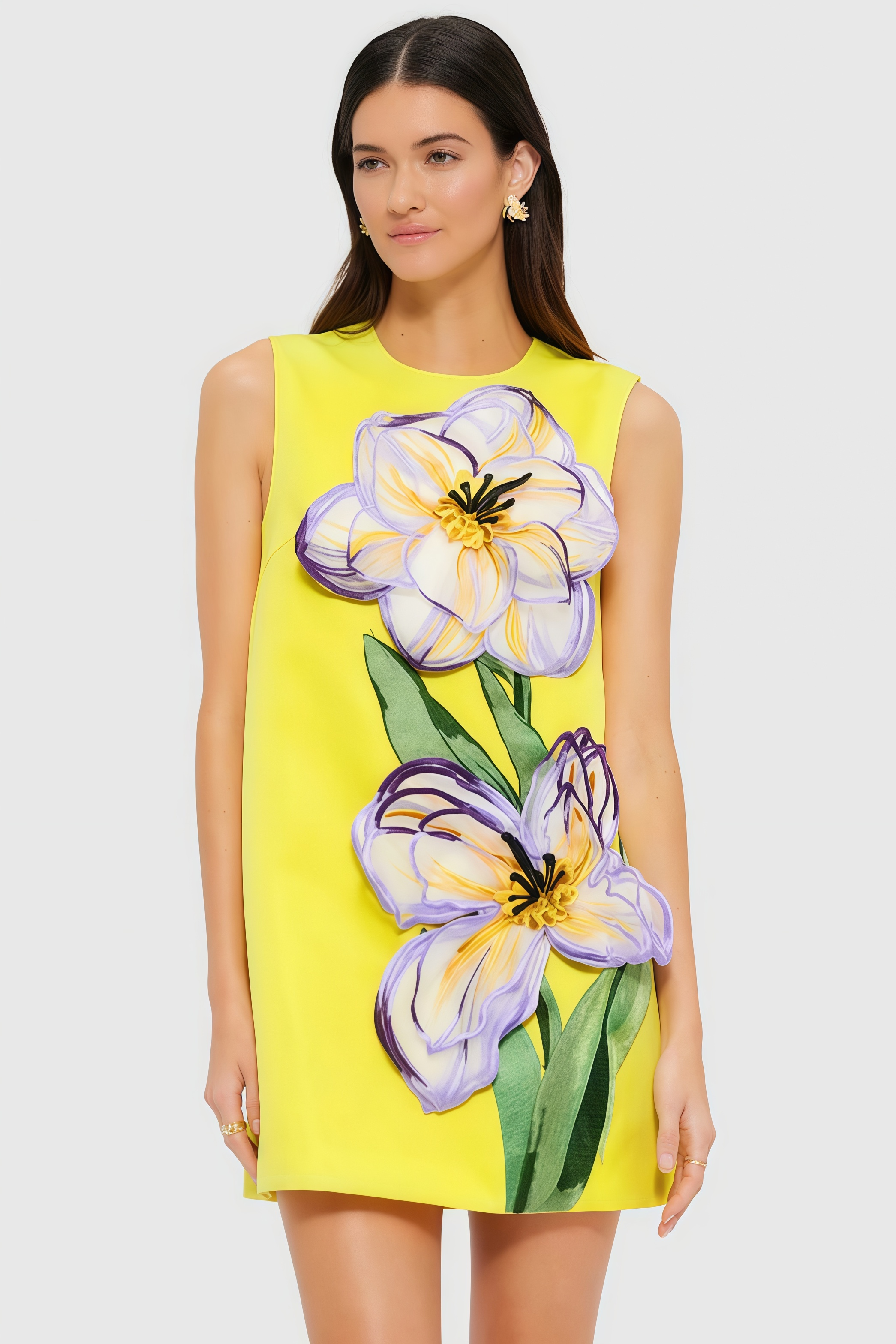 Garrisf Yellow 3D Floral Mini Dress