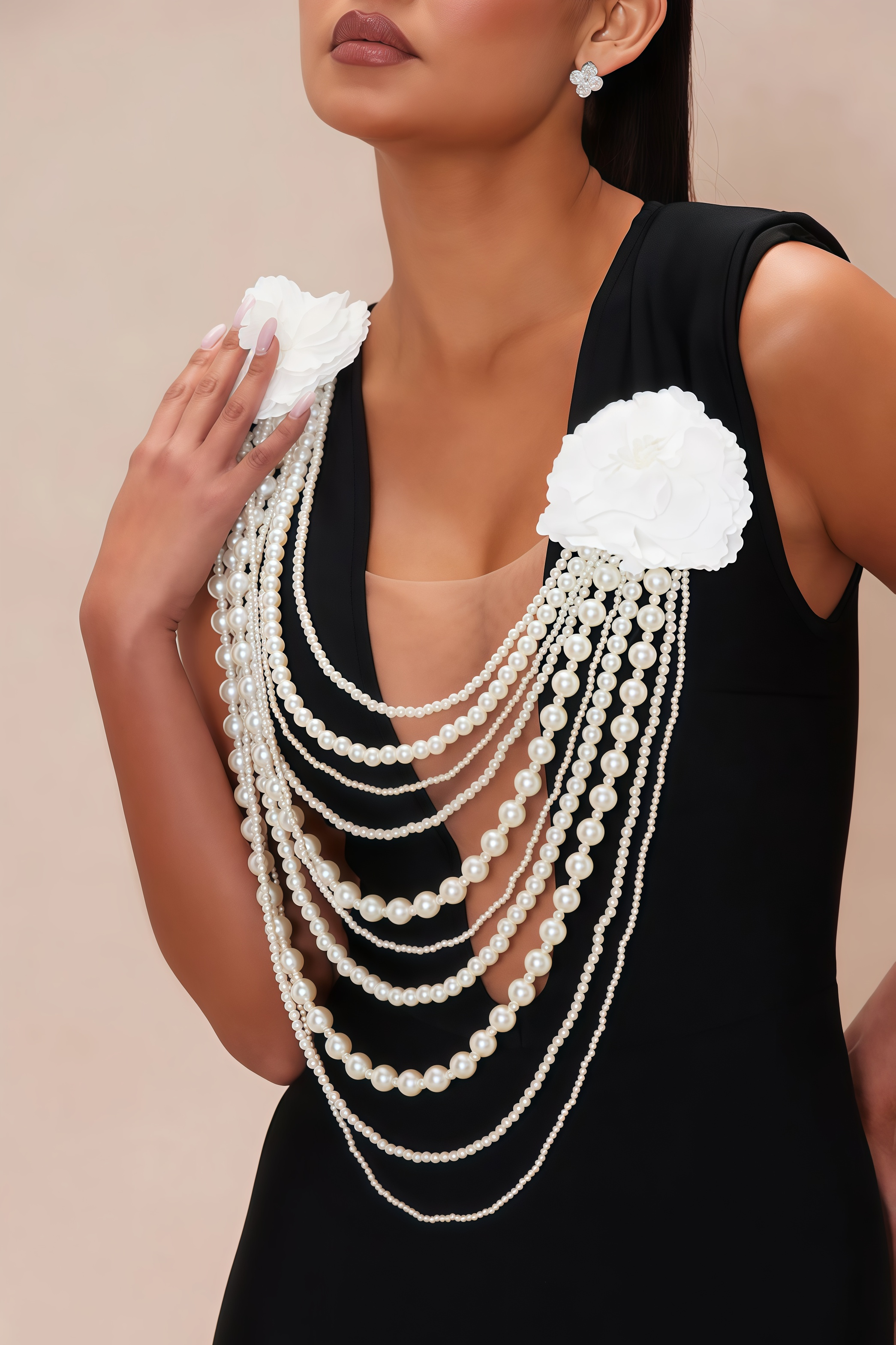 Avra Pearl Beaded Chain 3D Floral Maxi Dress