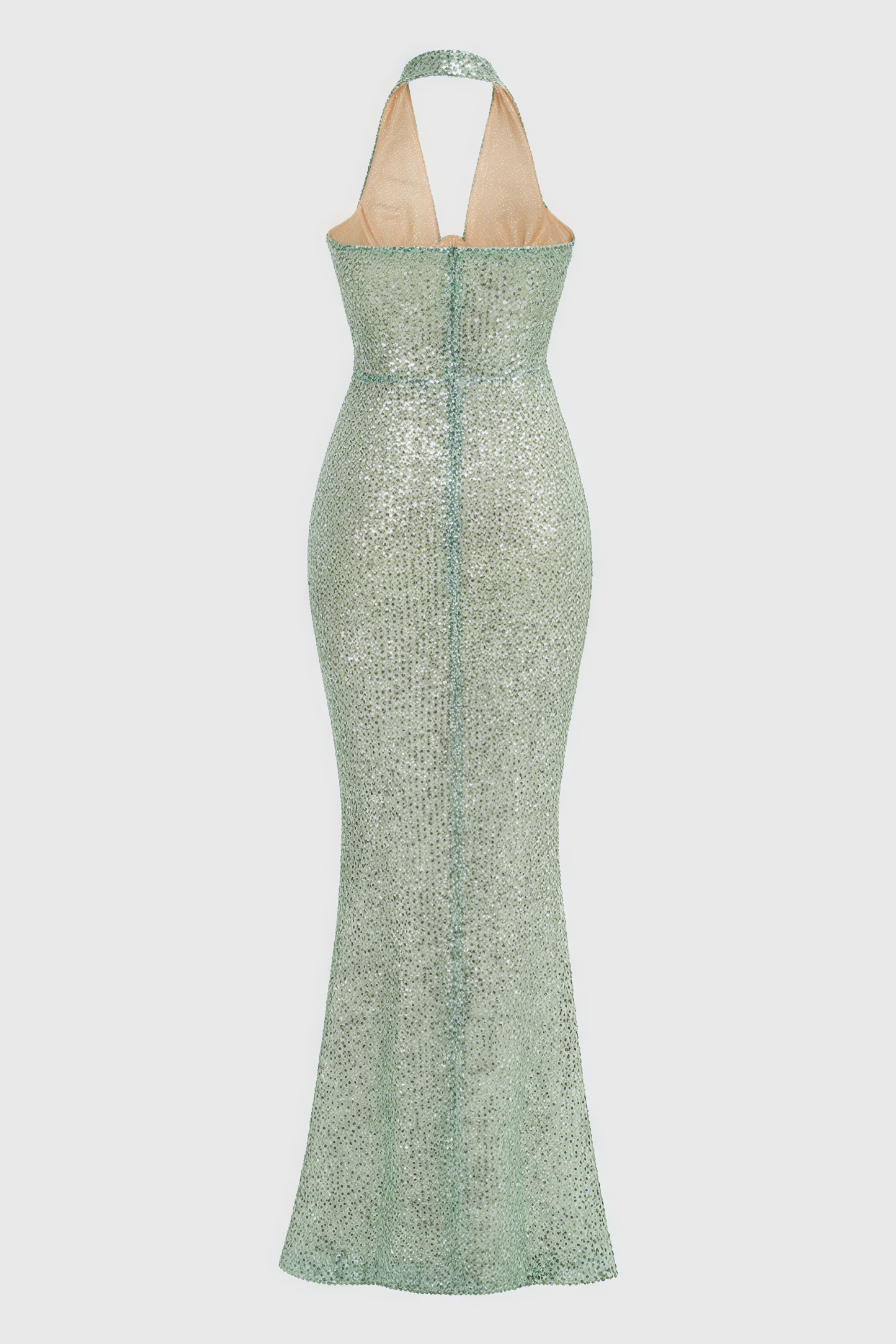 Elsinx Green Backless Sequin Maxi Dress