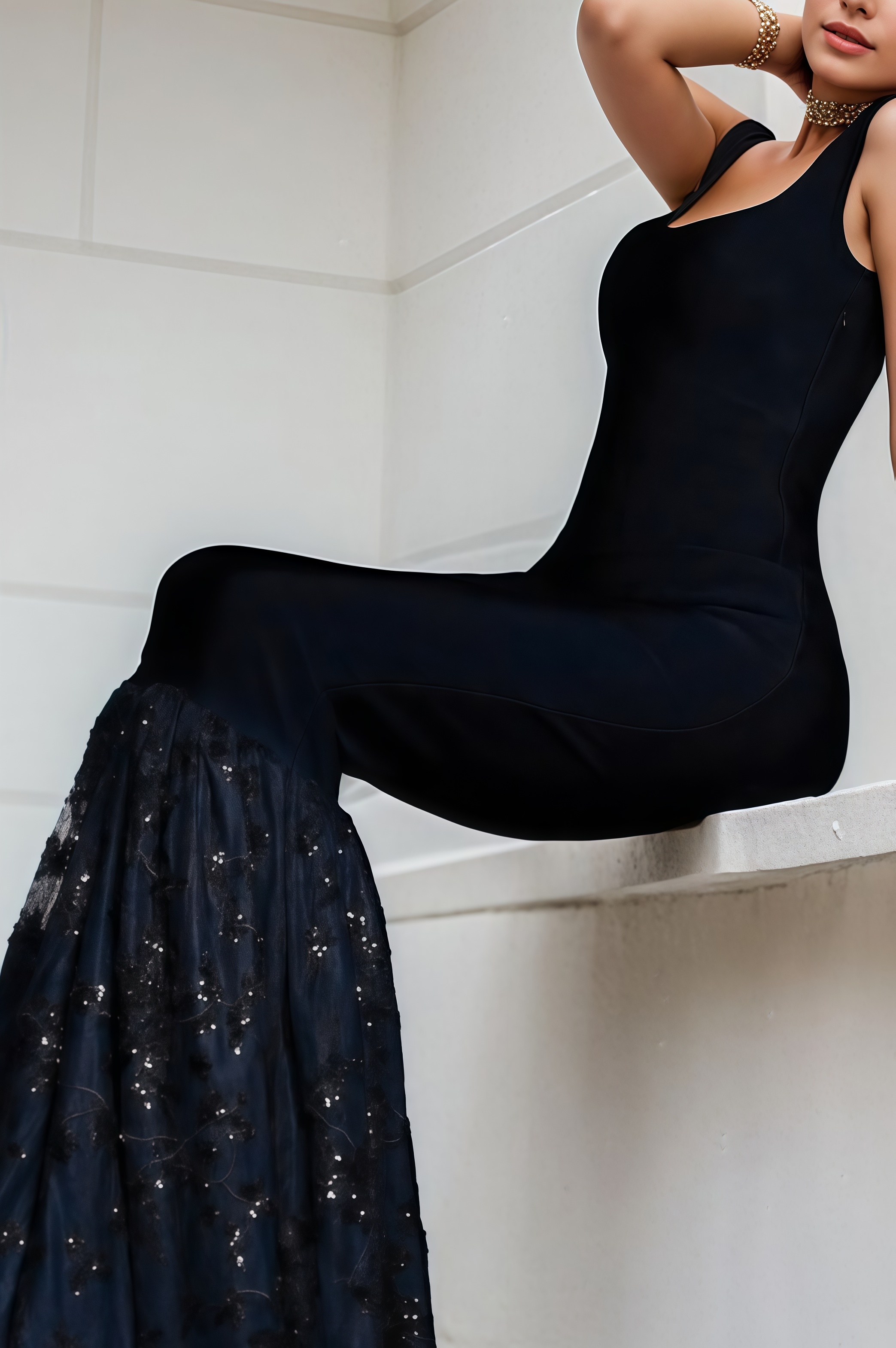 Hadiela Black Mesh Maxi Dress