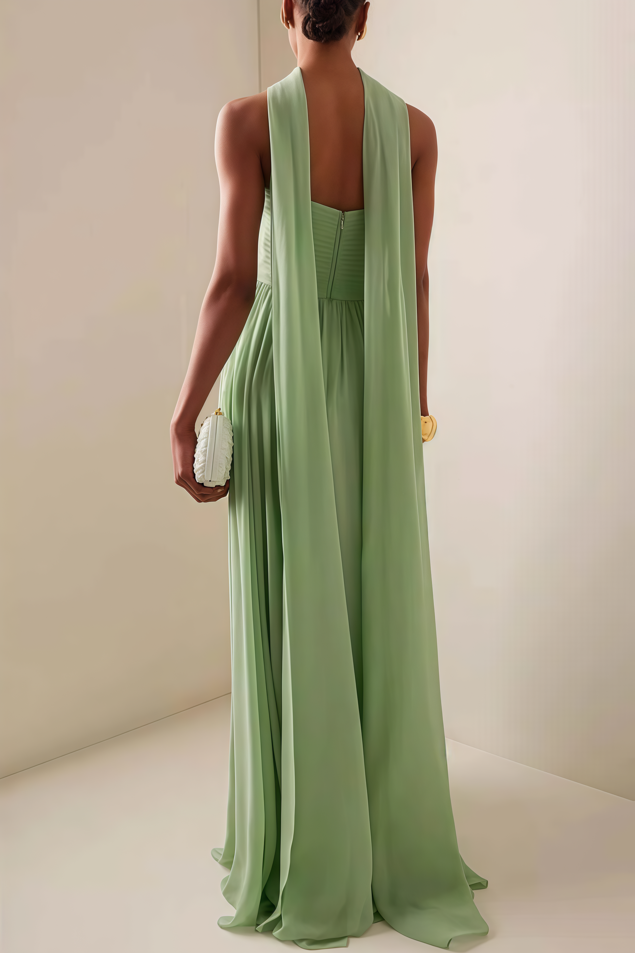 Bellke Green Pleated Strapless Maxi Dress