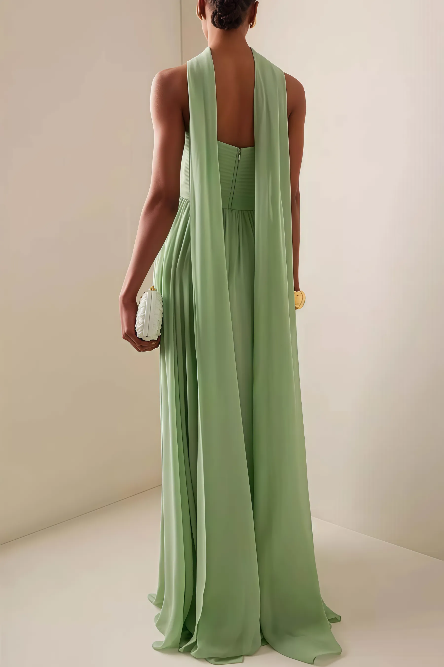 Bellke Green Pleated Strapless Maxi Dress