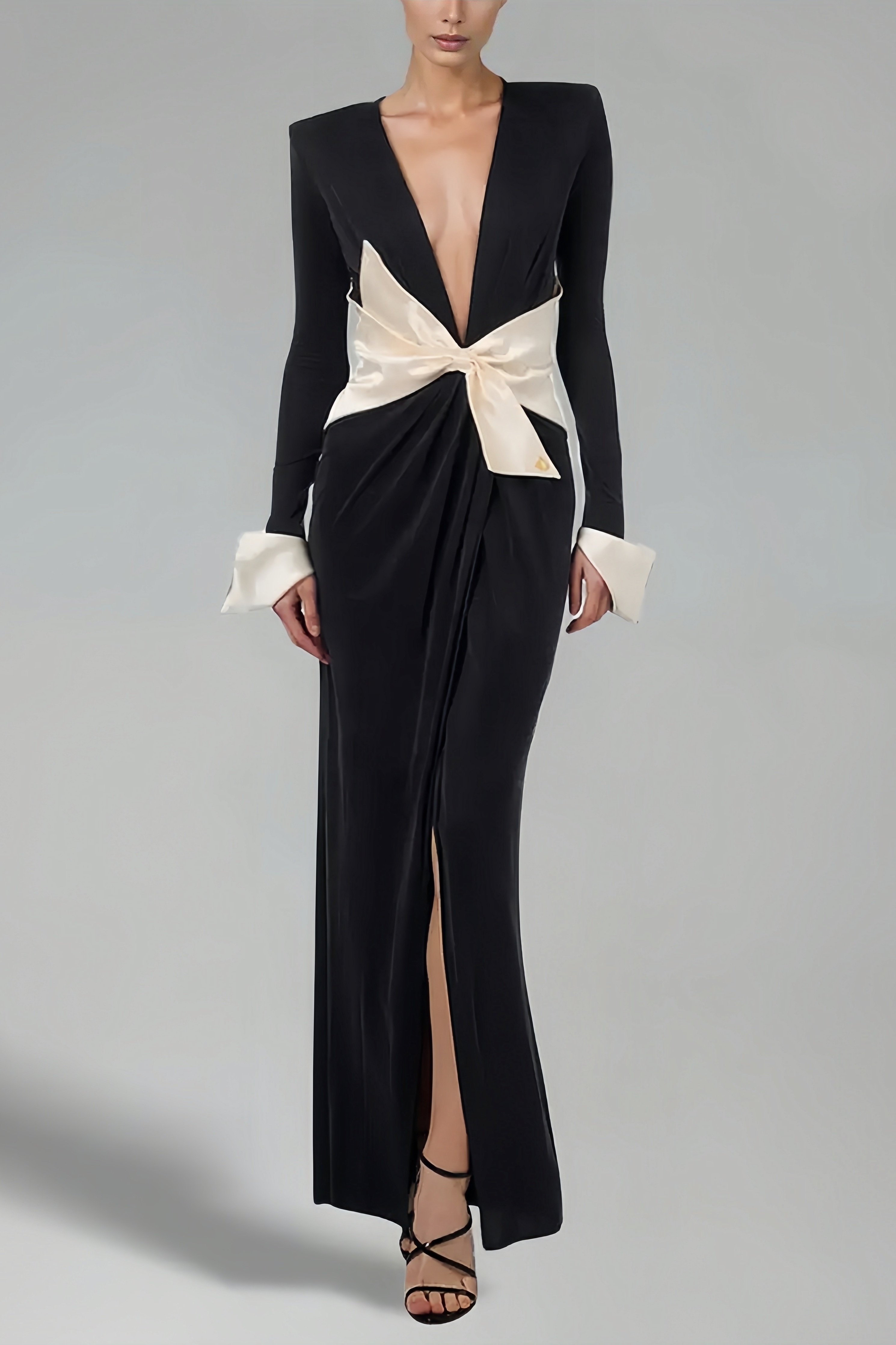 Fola Bow Deep-V Maxi Dress