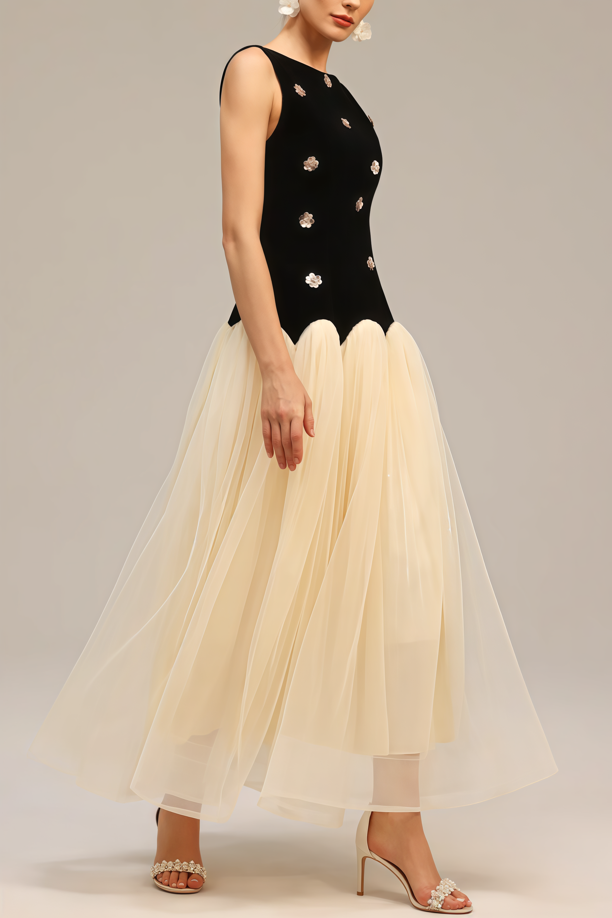Halcylt Sleeveless Sequin Flowers Maxi Dress