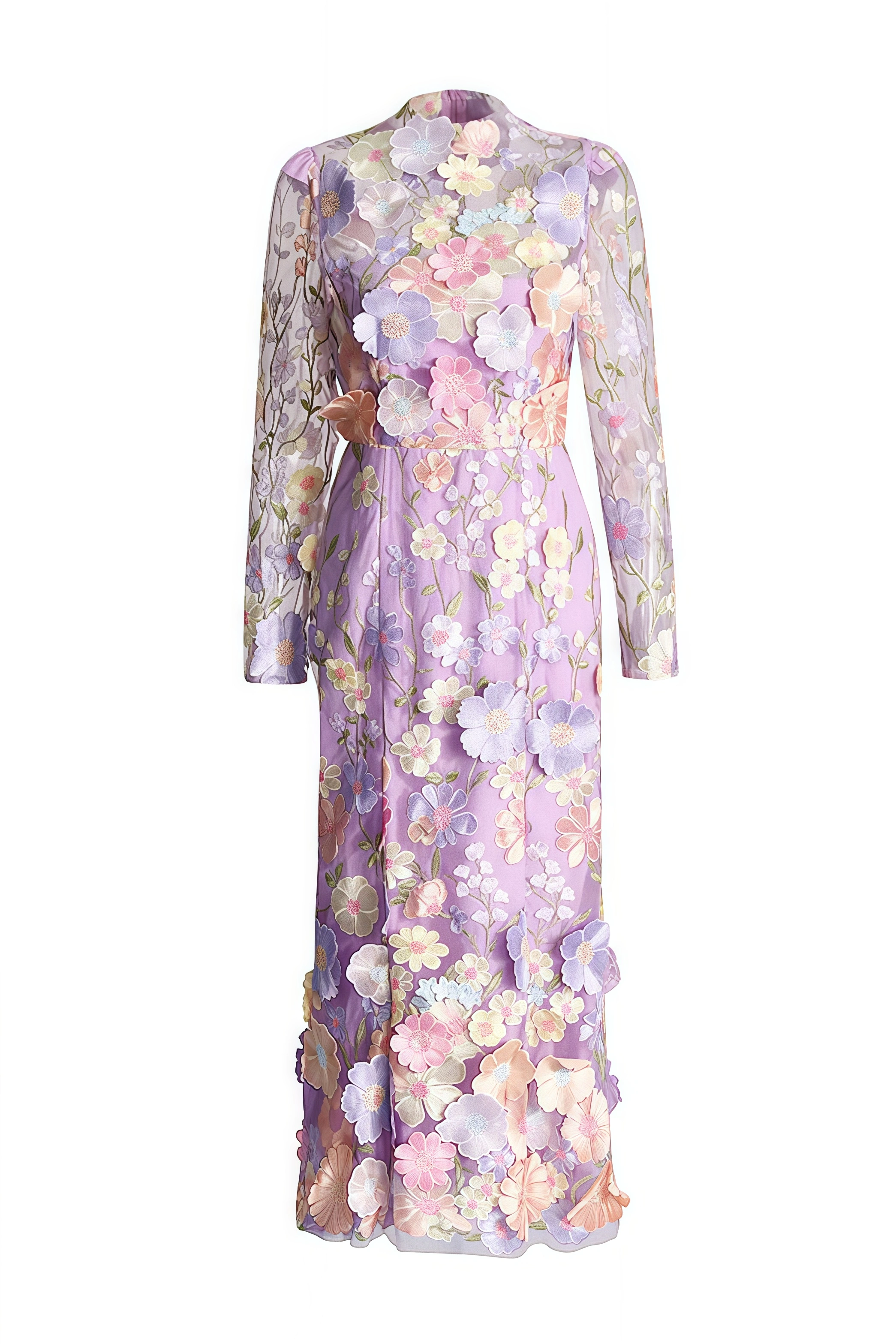 Elza Purple Flower Embroidered Midi Dress