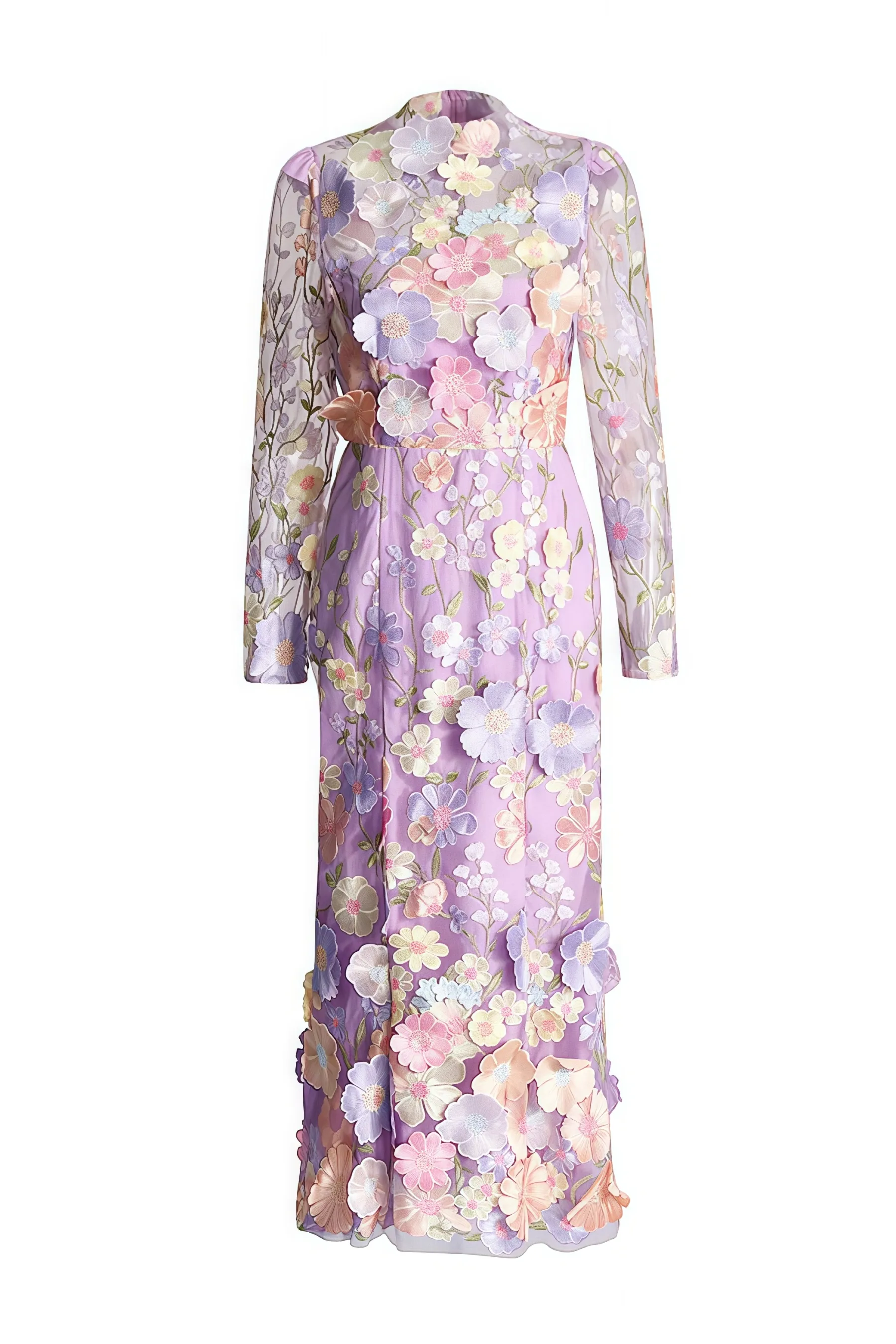 Elza Purple Flower Embroidered Midi Dress
