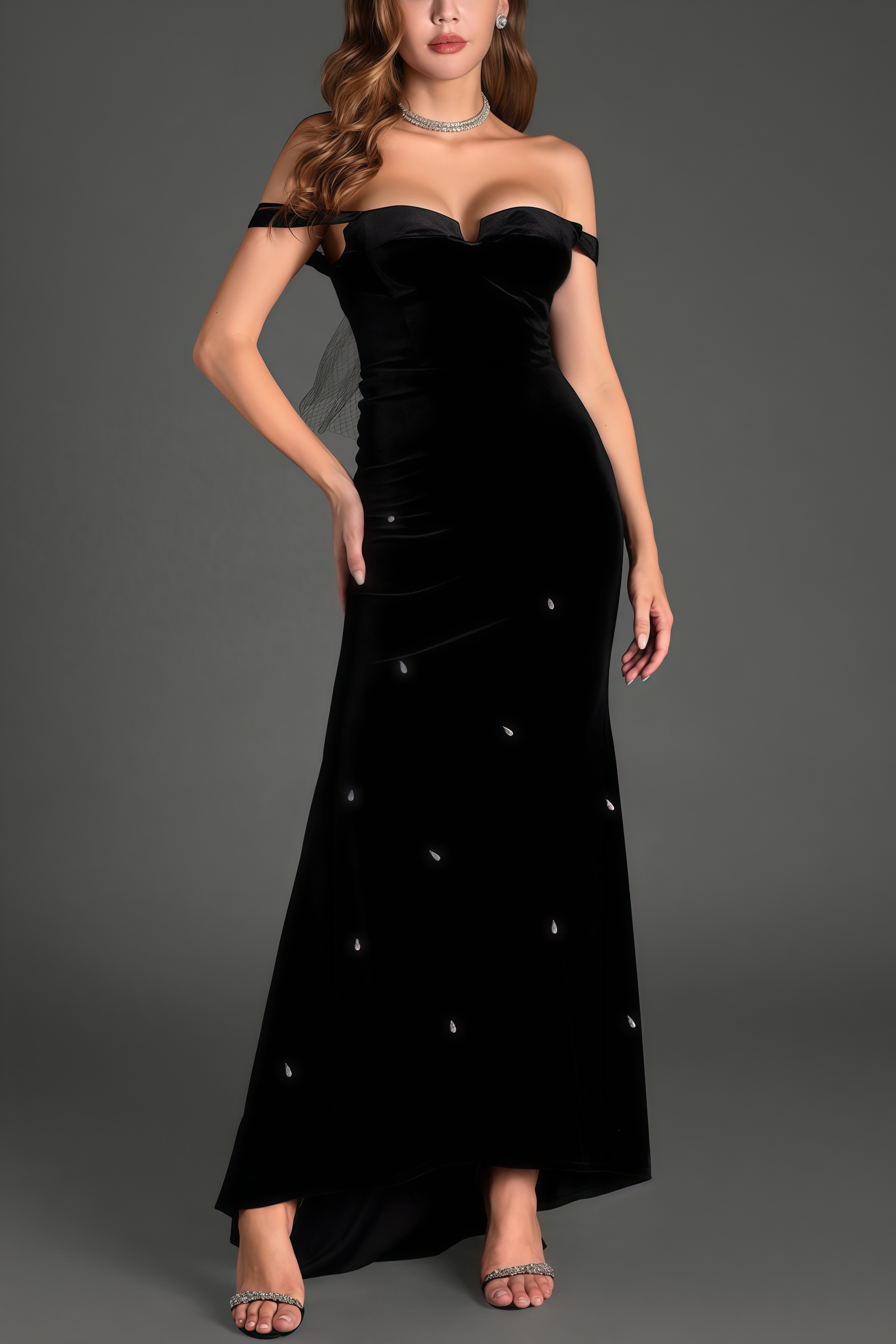 Jolie Diamond Bow Mermaid Maxi Dress