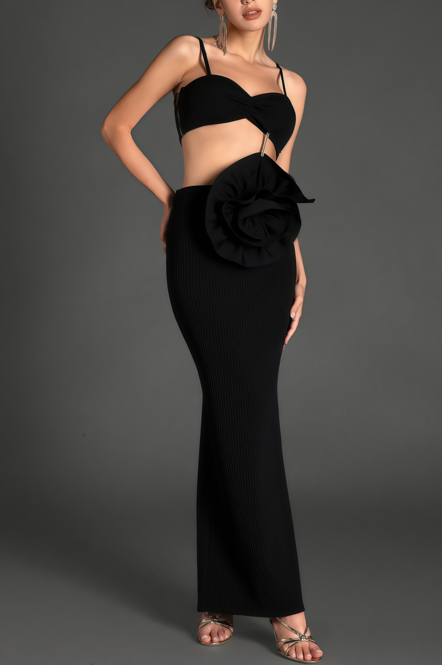 Zed Strap 3D Flower Bandage Maxi Dress