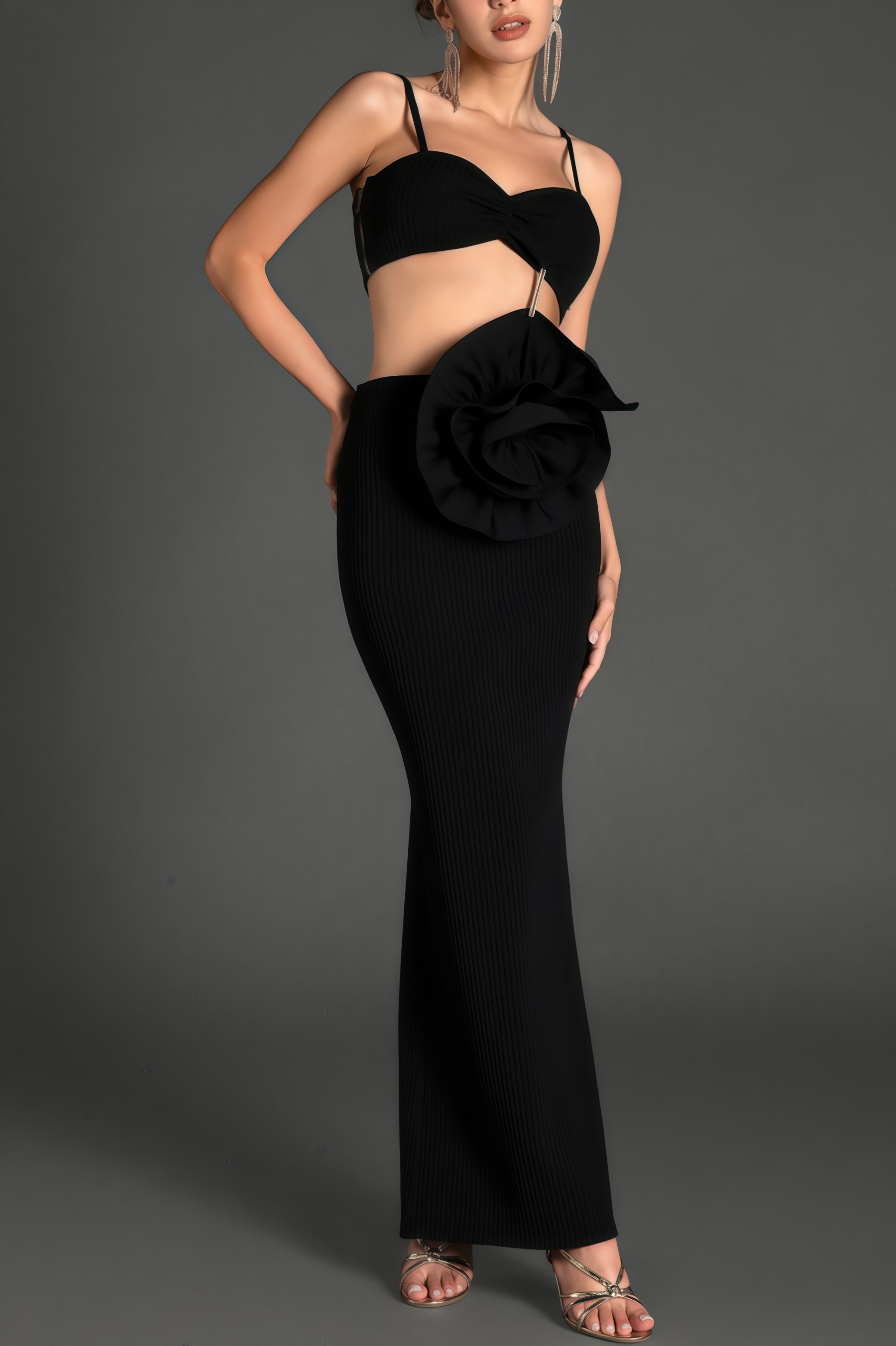 Zed Strap 3D Flower Bandage Maxi Dress