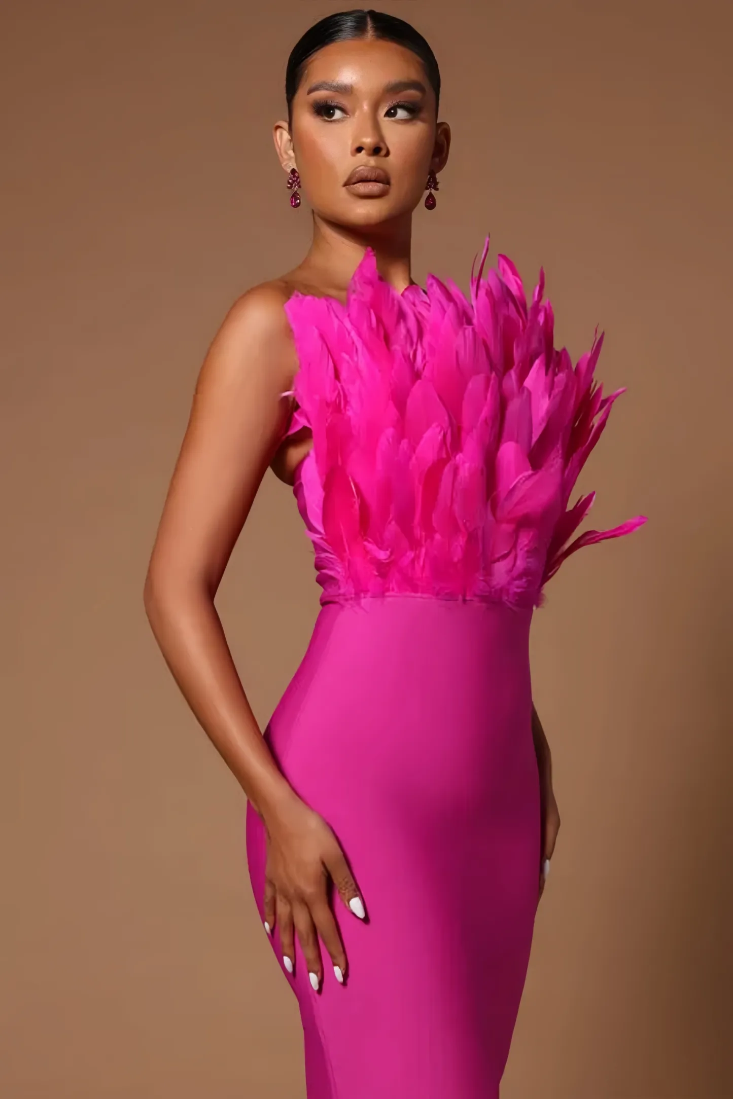 Jalila Feather Sleeveless Midi Dress