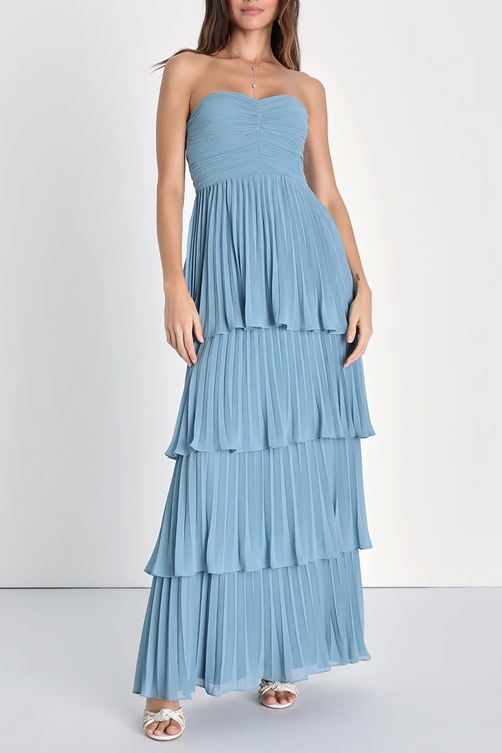 Astrid Strapless Tiered Maxi Dress - Blue