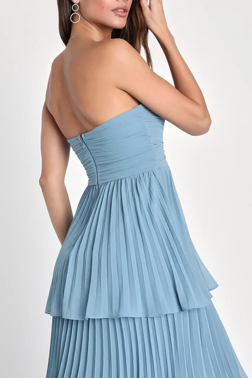 Astrid Strapless Tiered Maxi Dress - Blue
