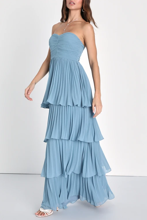 Astrid Strapless Tiered Maxi Dress - Blue