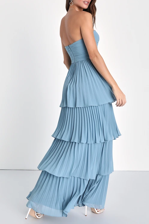 Astrid Strapless Tiered Maxi Dress - Blue