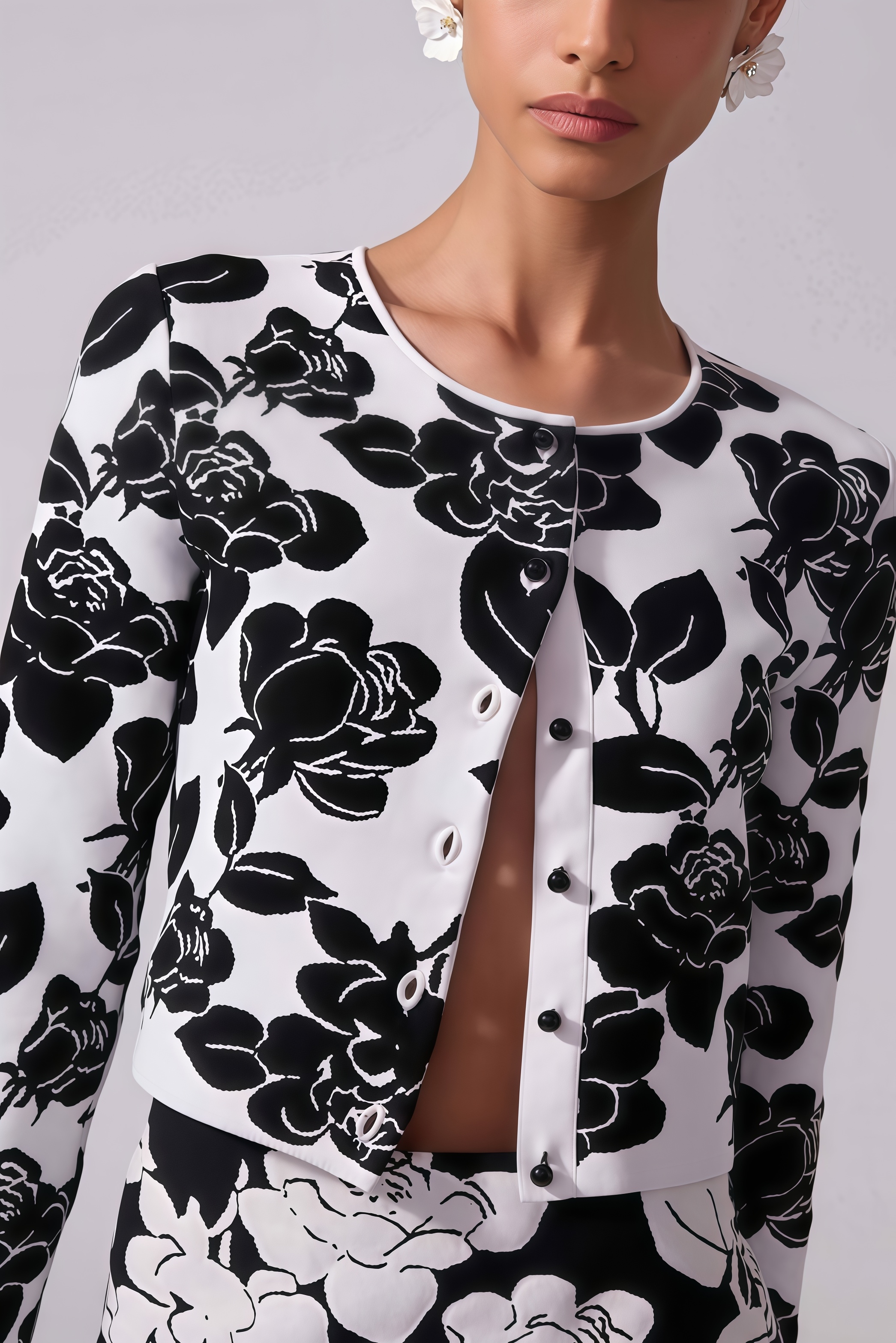 Elian Black and White Floral Midi Dress Set
