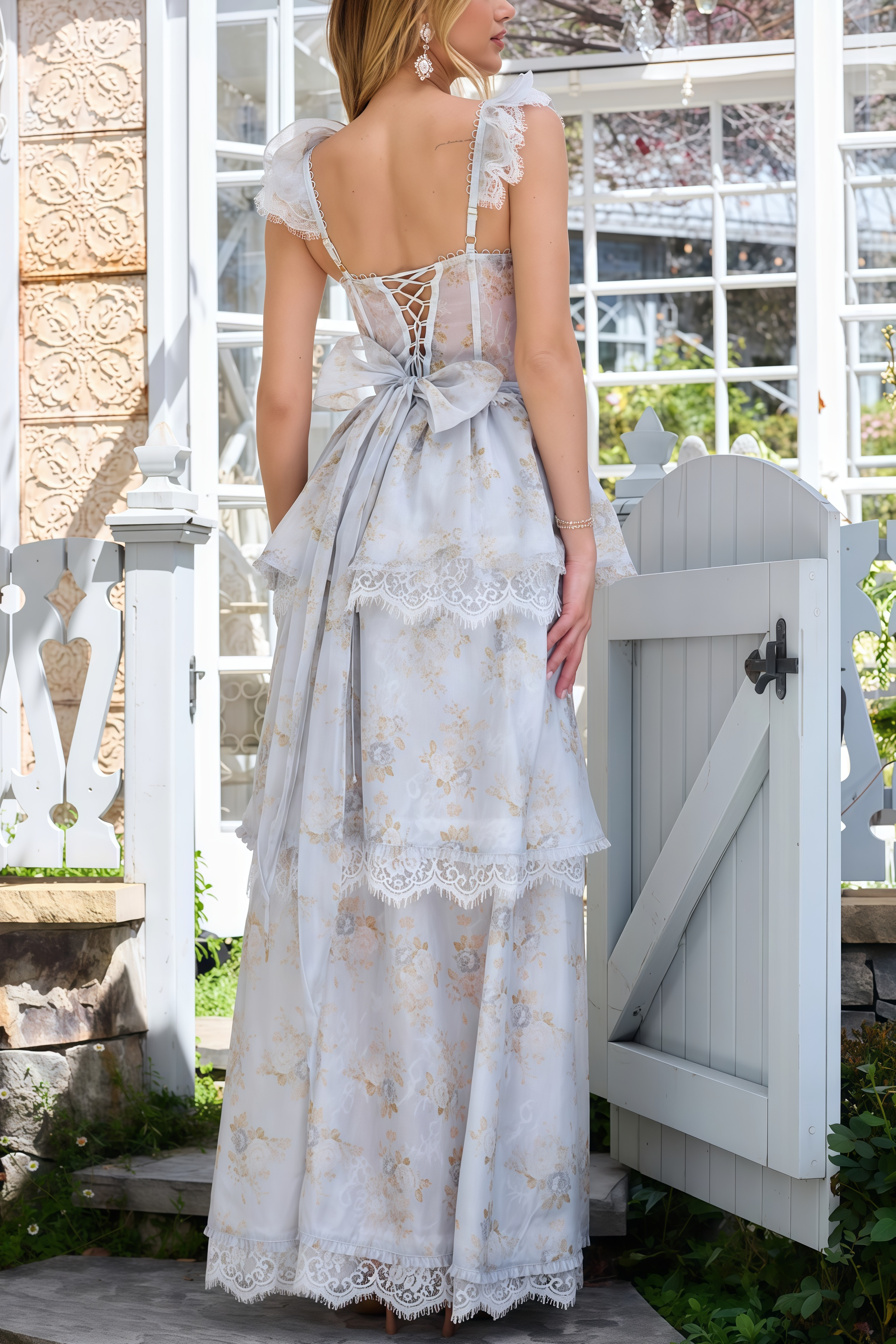 Brion Blue Lace Print Maxi Dress