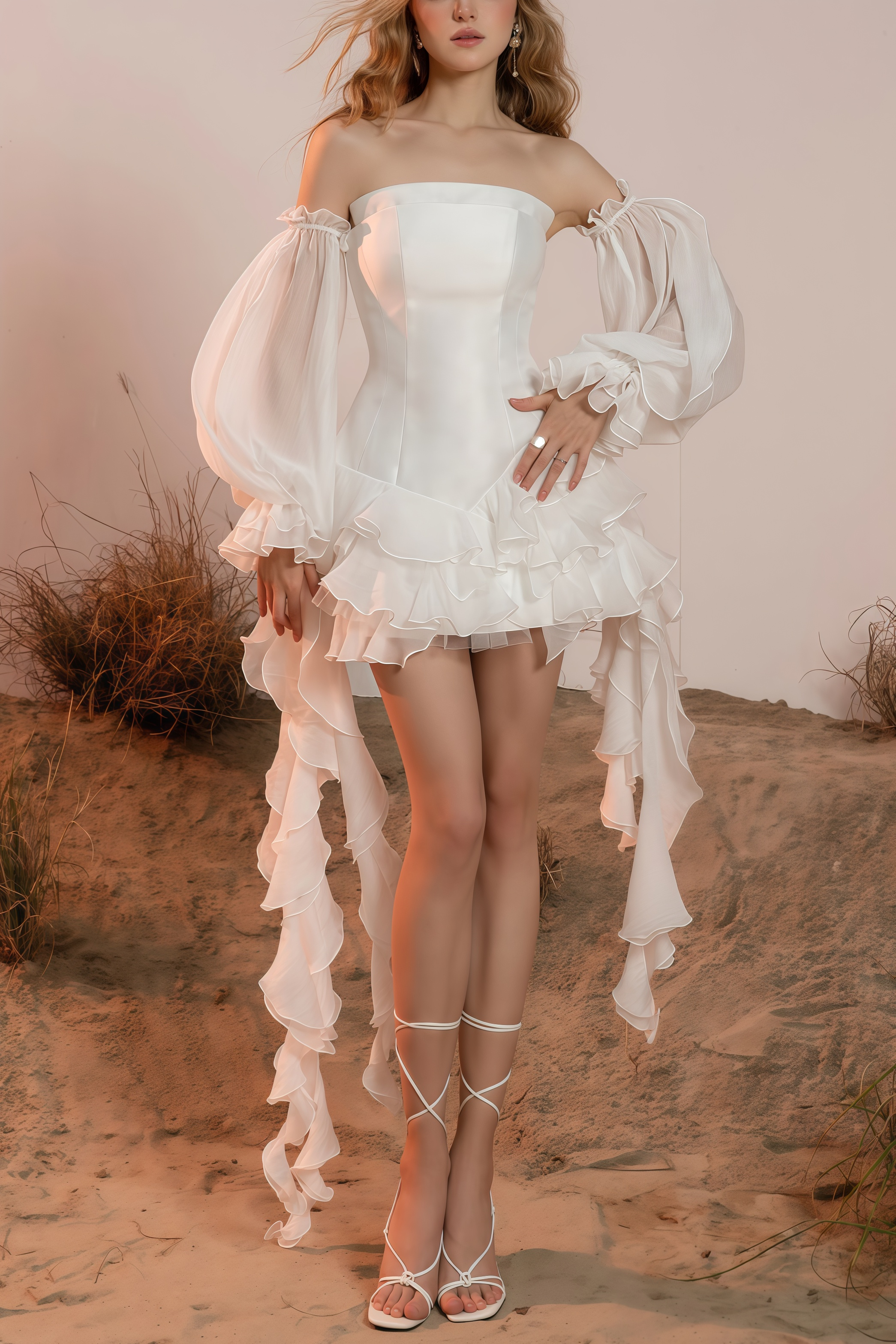 Blayw White Ruffle Flutter Mini Dress
