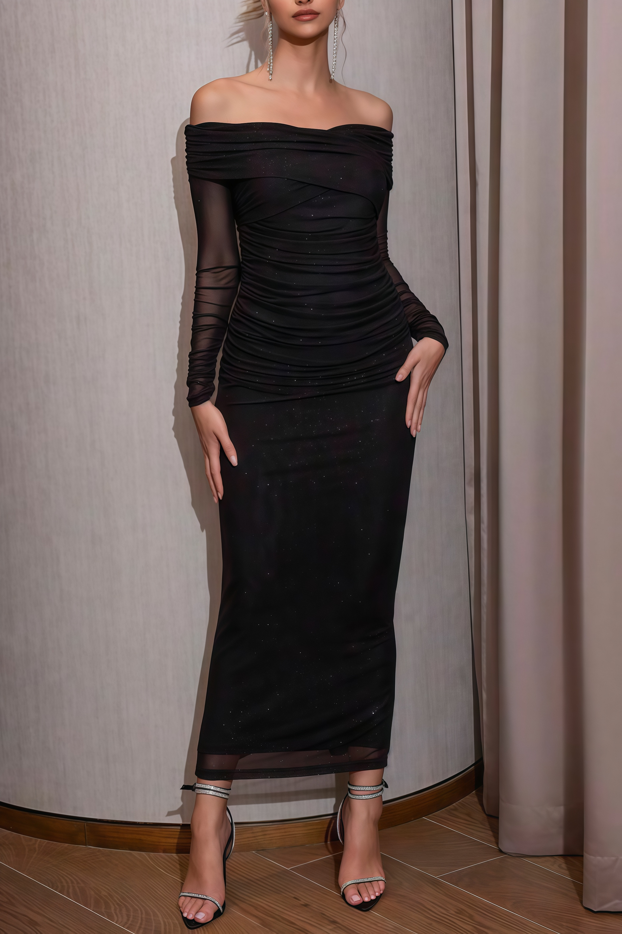 Marcellus Strapless Pleated Mesh Maxi Dress