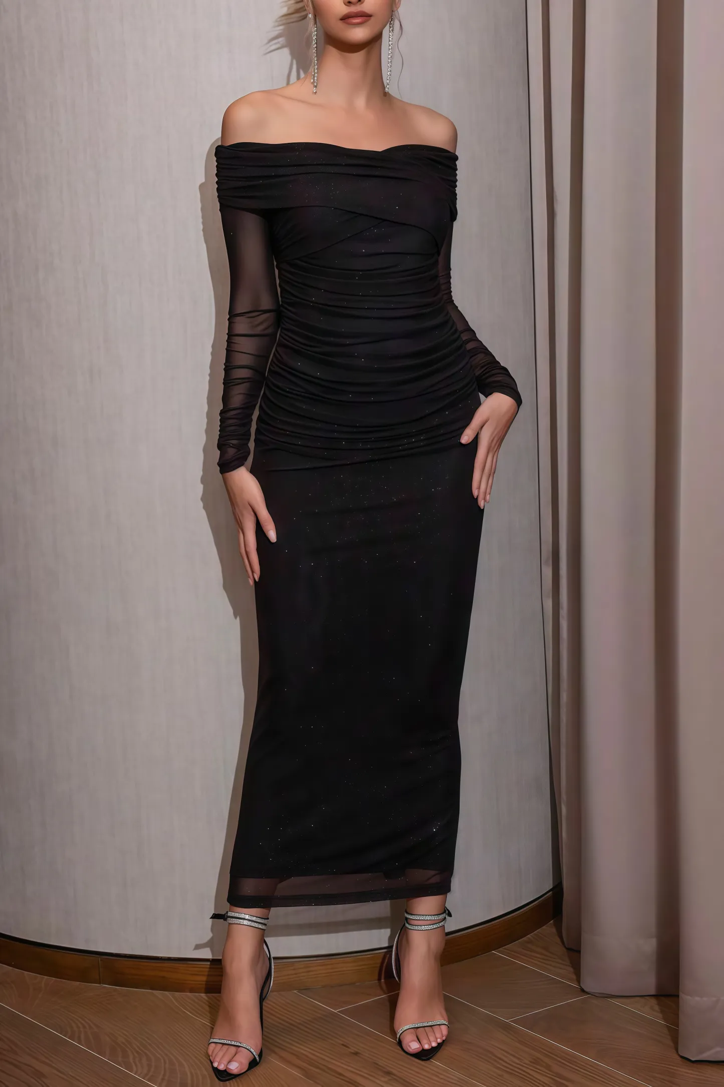Marcellus Strapless Pleated Mesh Maxi Dress