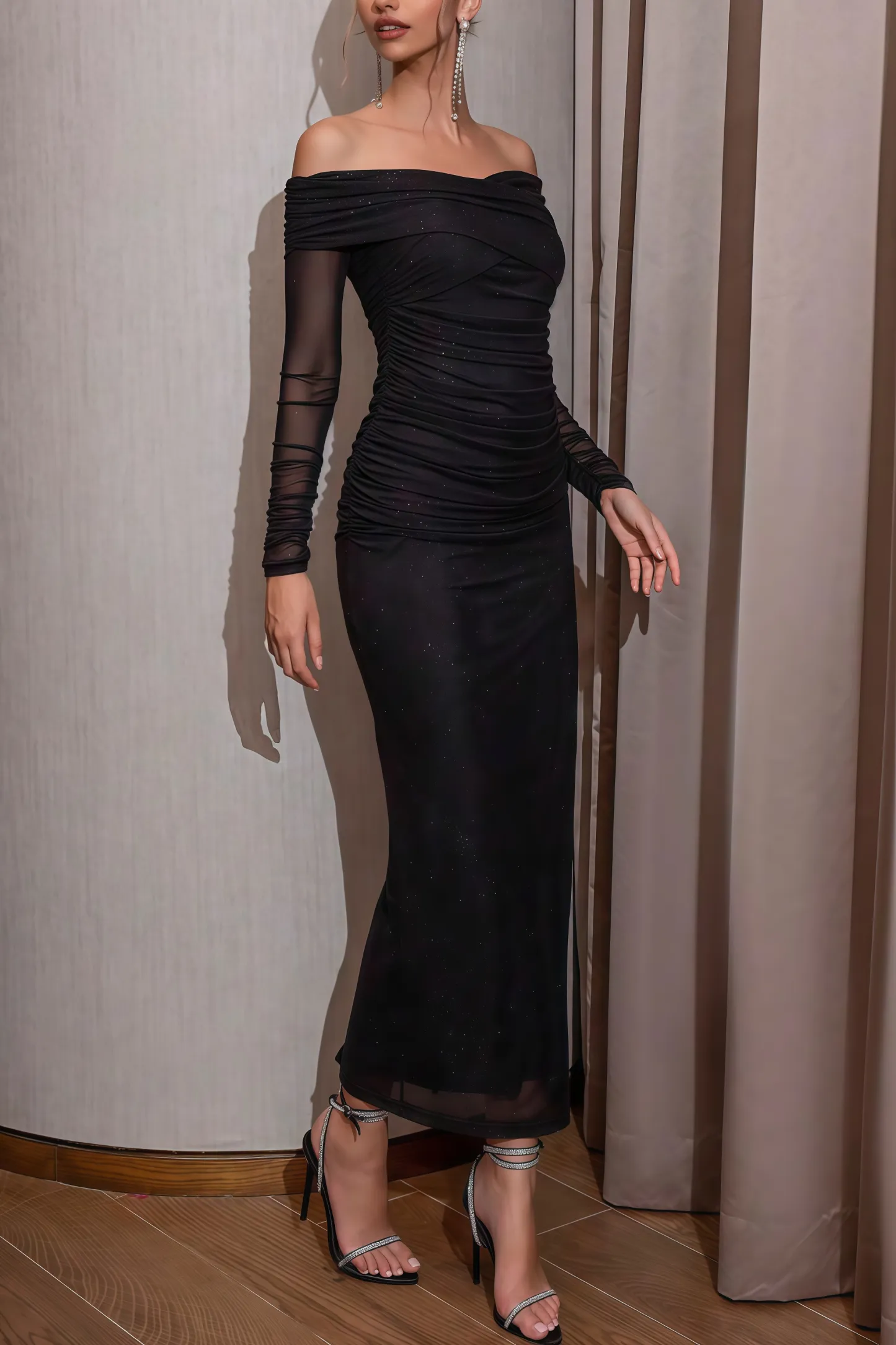 Marcellus Strapless Pleated Mesh Maxi Dress