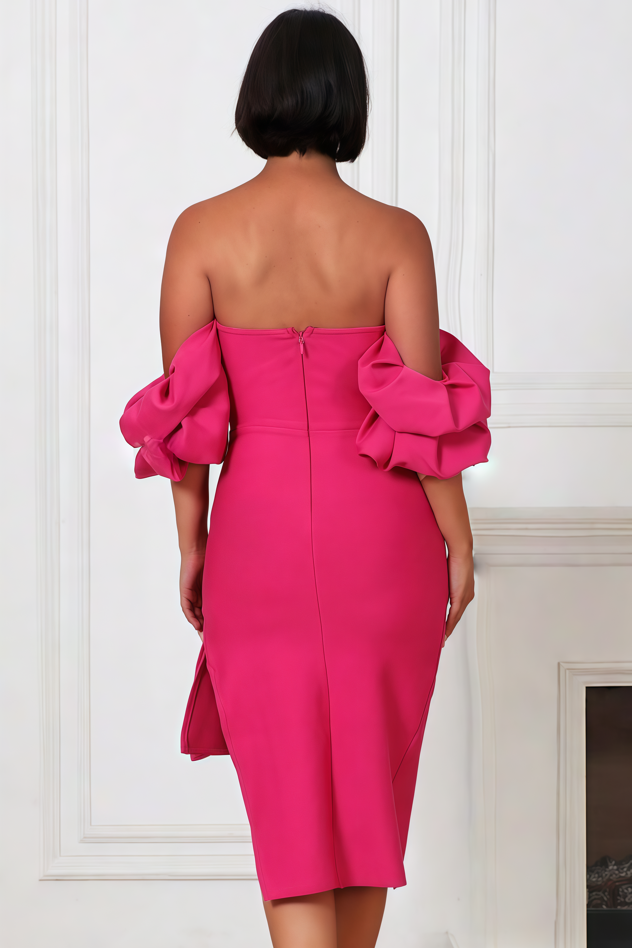 Lilad Lantern Sleeve Slit Midi Dress
