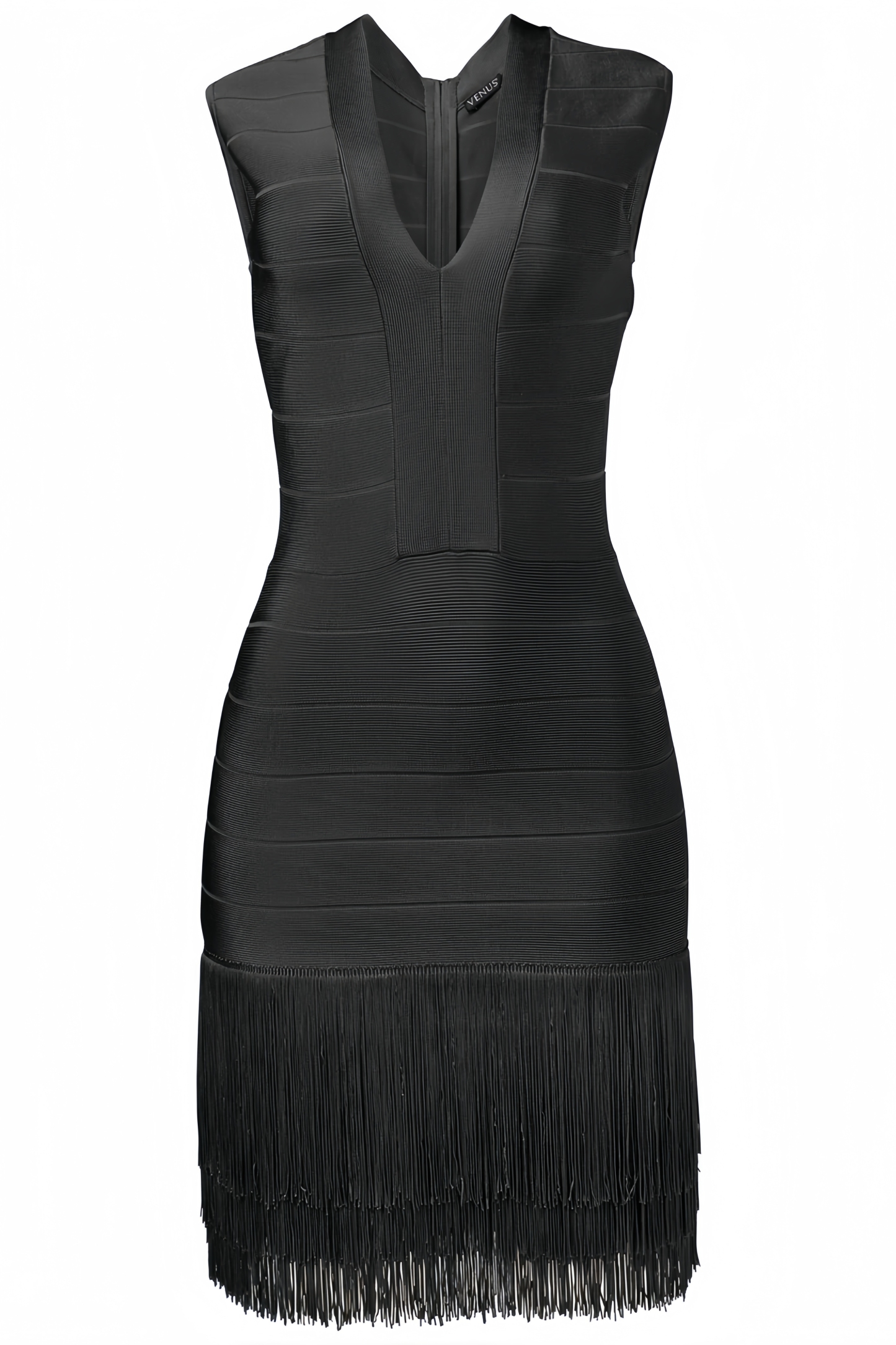 Yolita Black Deep V Fringed Mini Dress