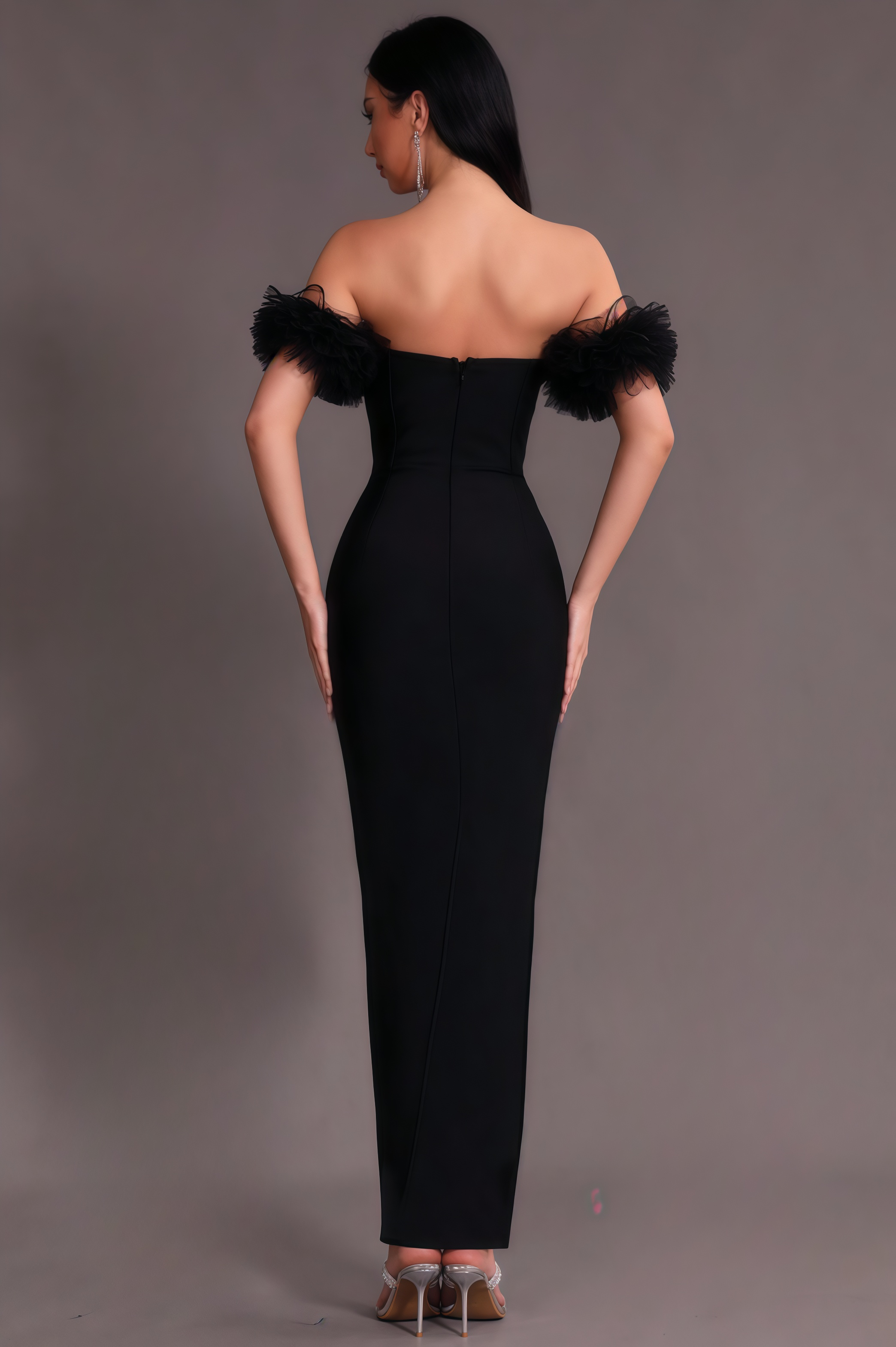 Willa Strapless Mesh Puff Sleeve Maxi Dress
