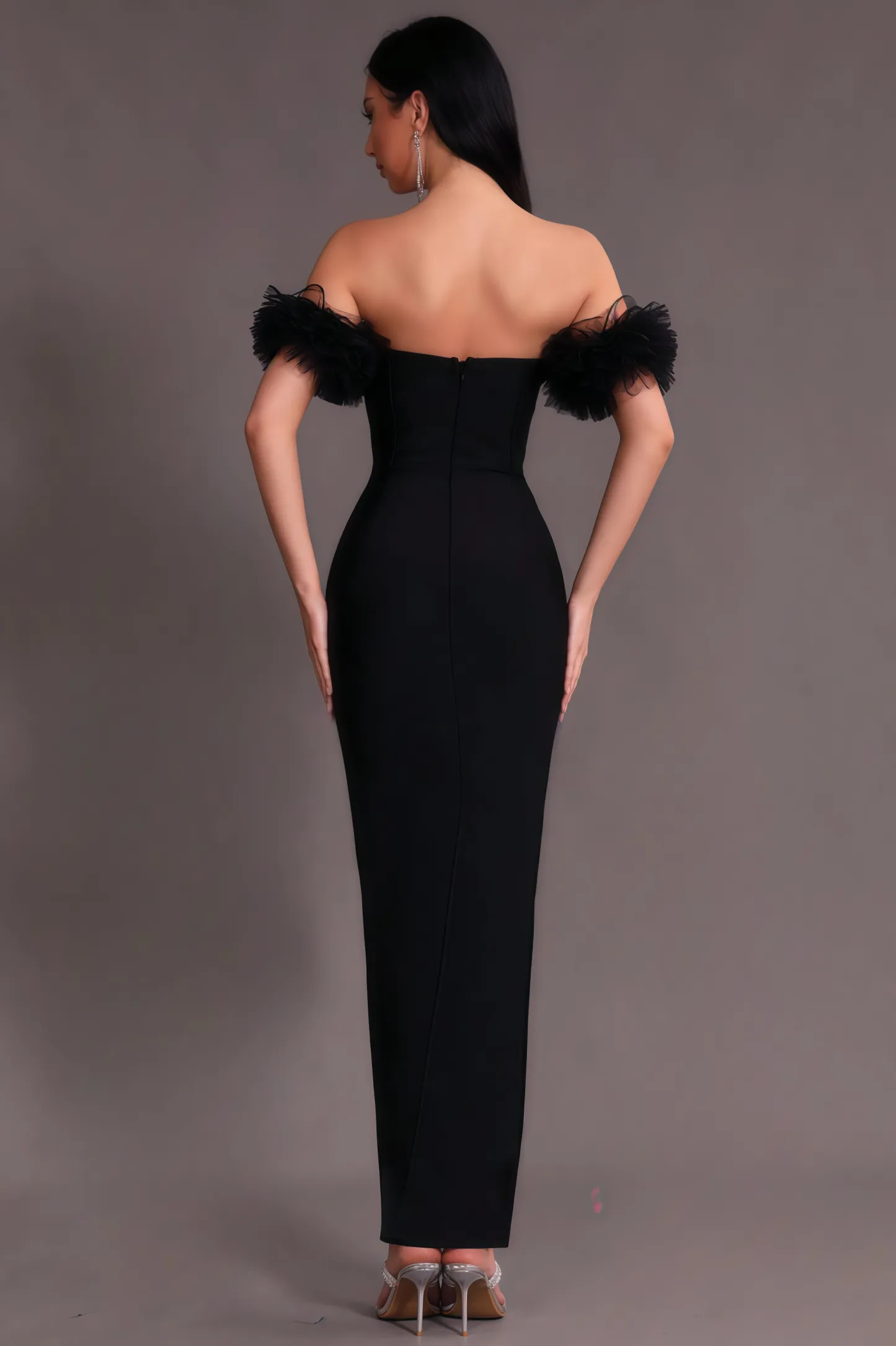 Willa Strapless Mesh Puff Sleeve Maxi Dress
