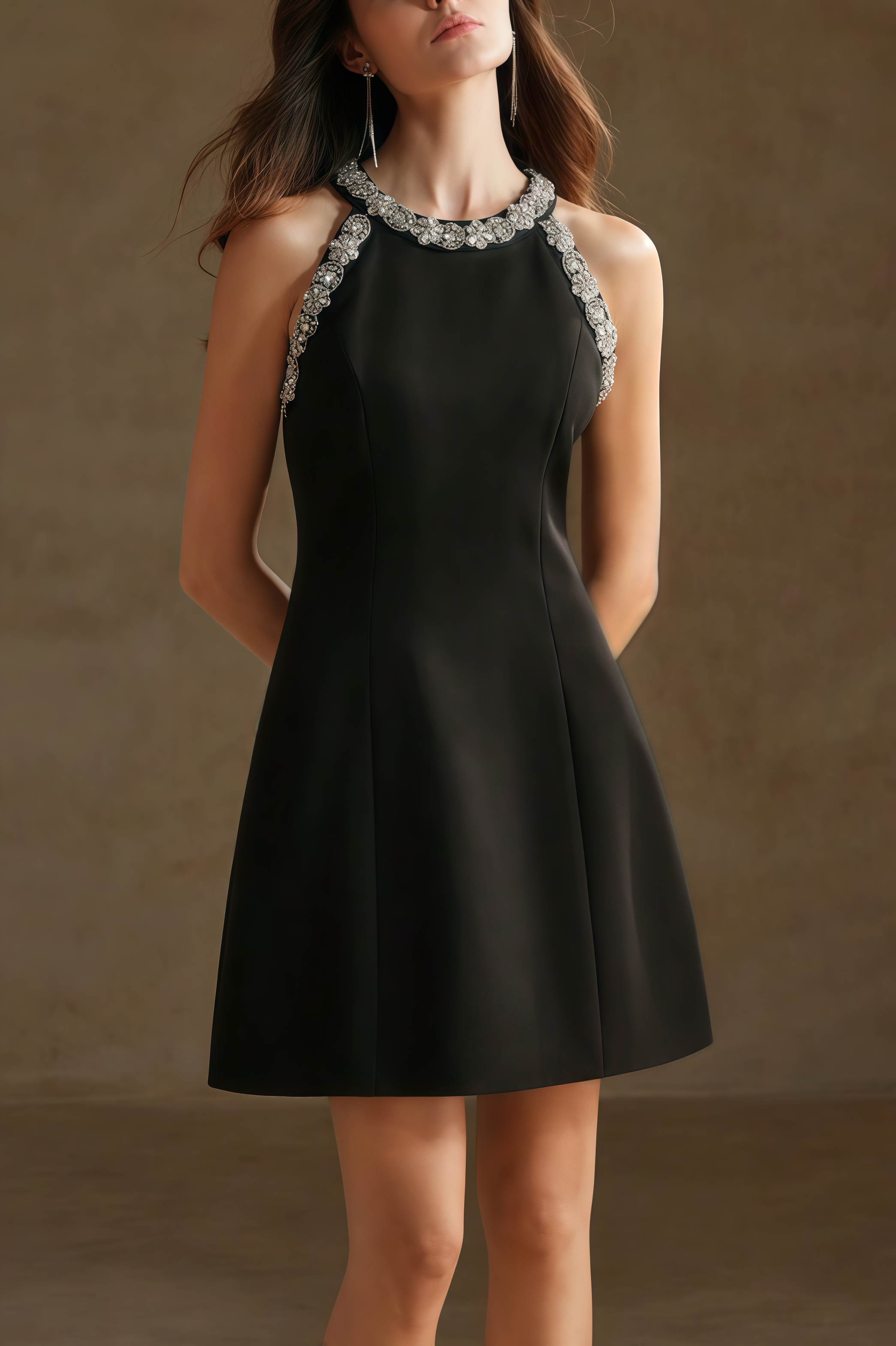 Angesd Round Neck Sparkling Mini Dress
