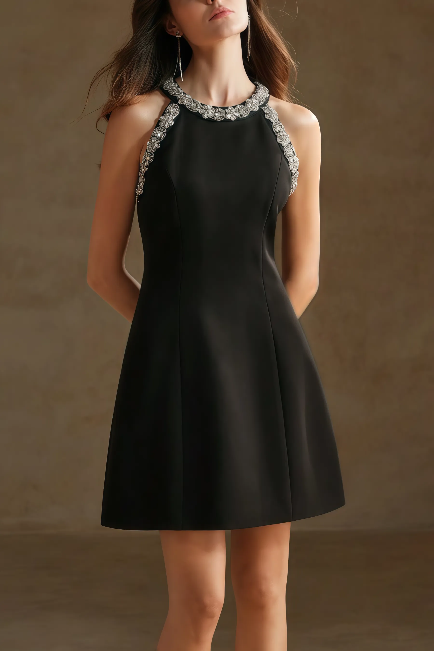 Angesd Round Neck Sparkling Mini Dress