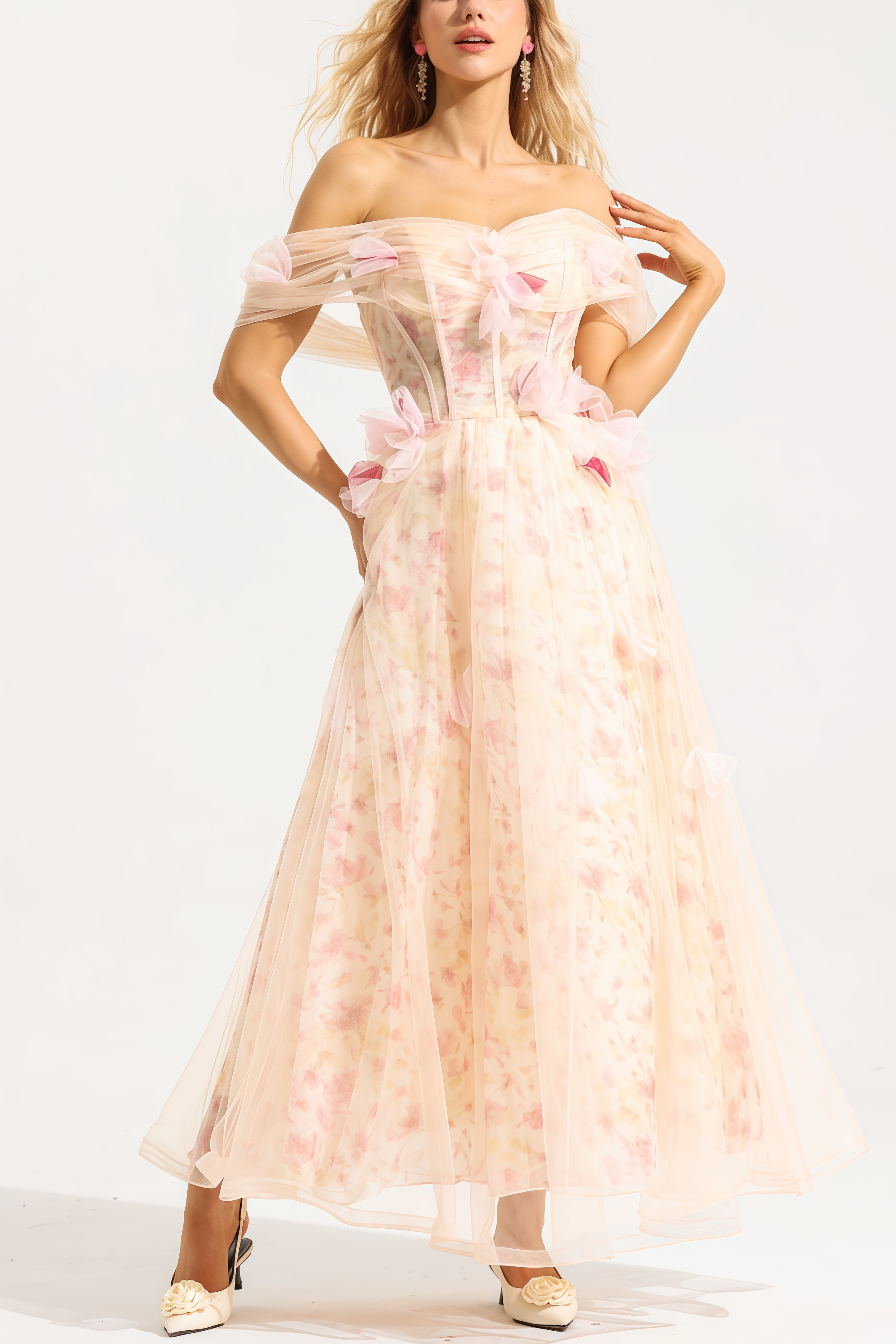 Amory 3D Floral Off-Shoulder Midi Dress