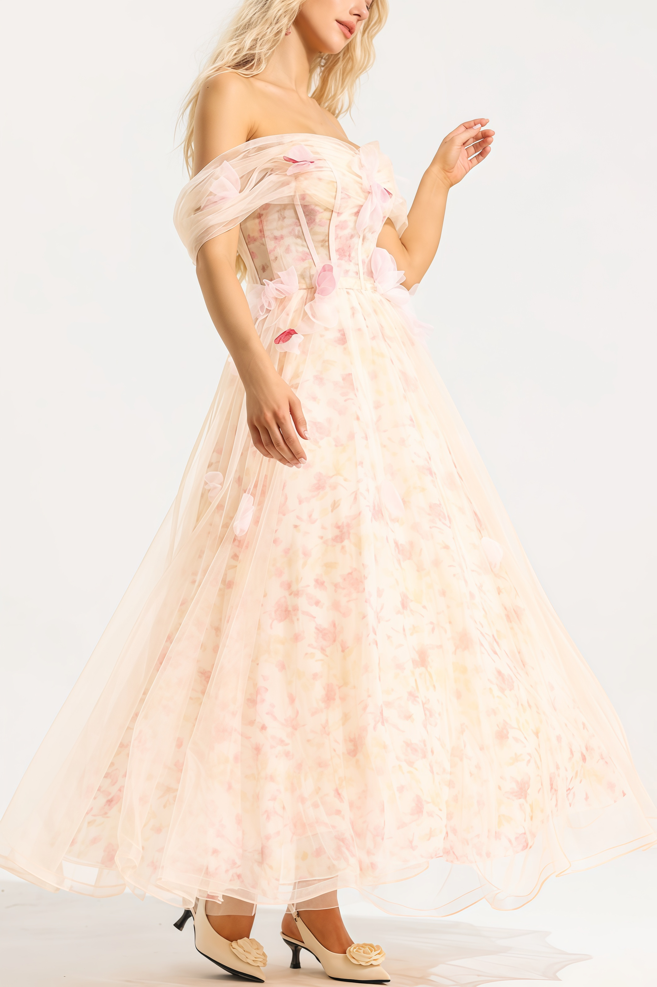 Amory 3D Floral Off-Shoulder Midi Dress