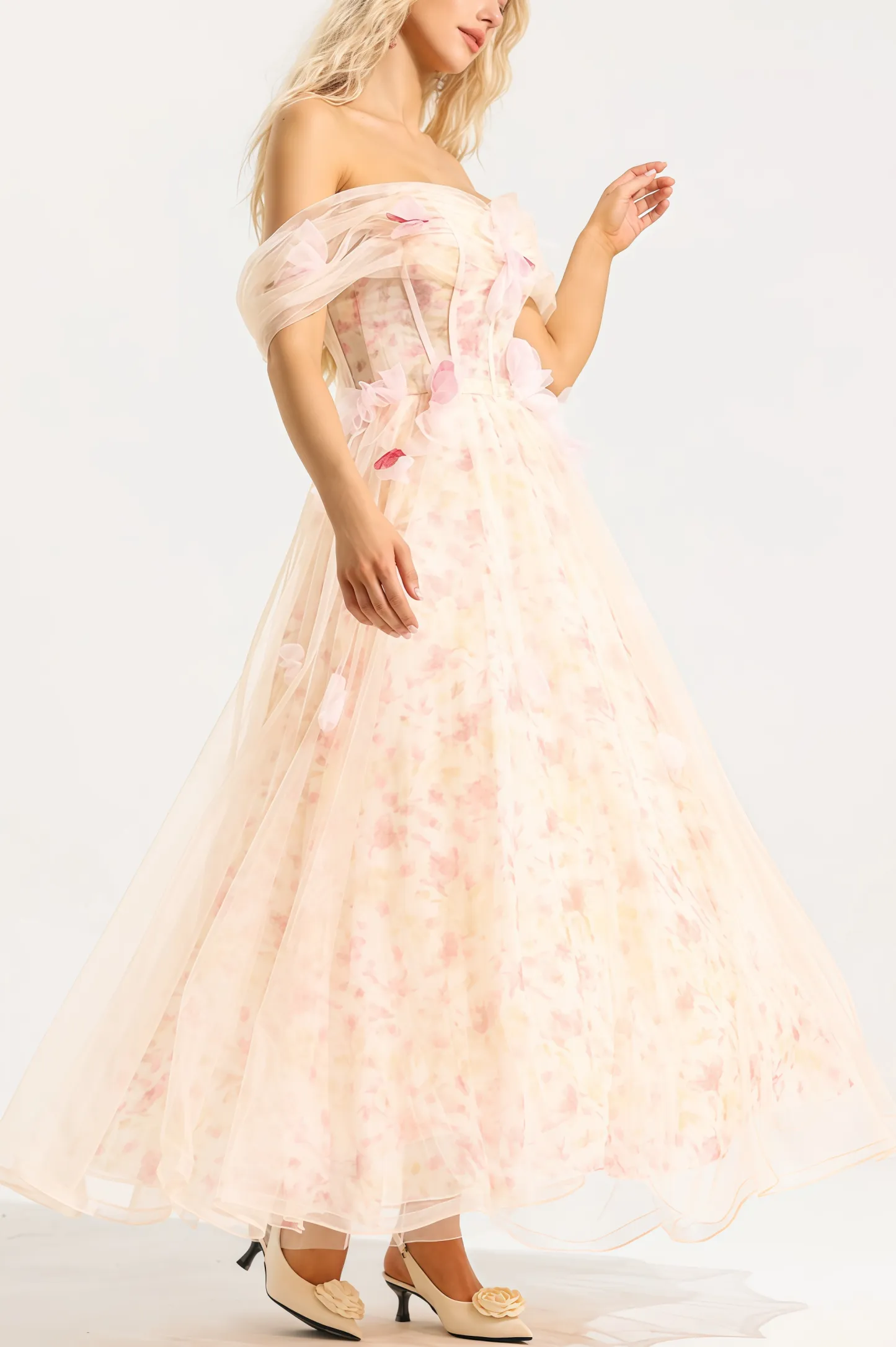 Amory 3D Floral Off-Shoulder Midi Dress