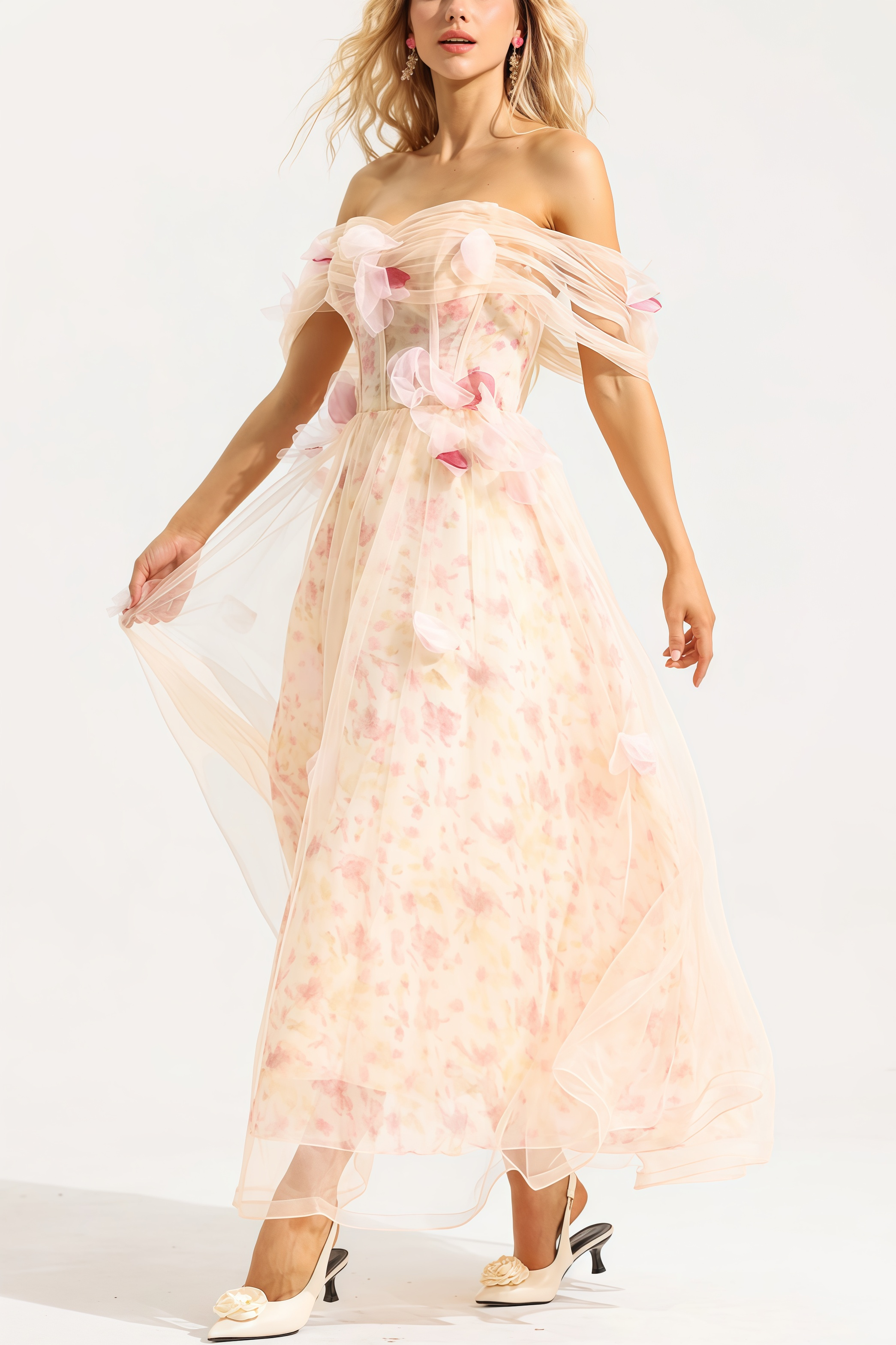 Amory 3D Floral Off-Shoulder Midi Dress