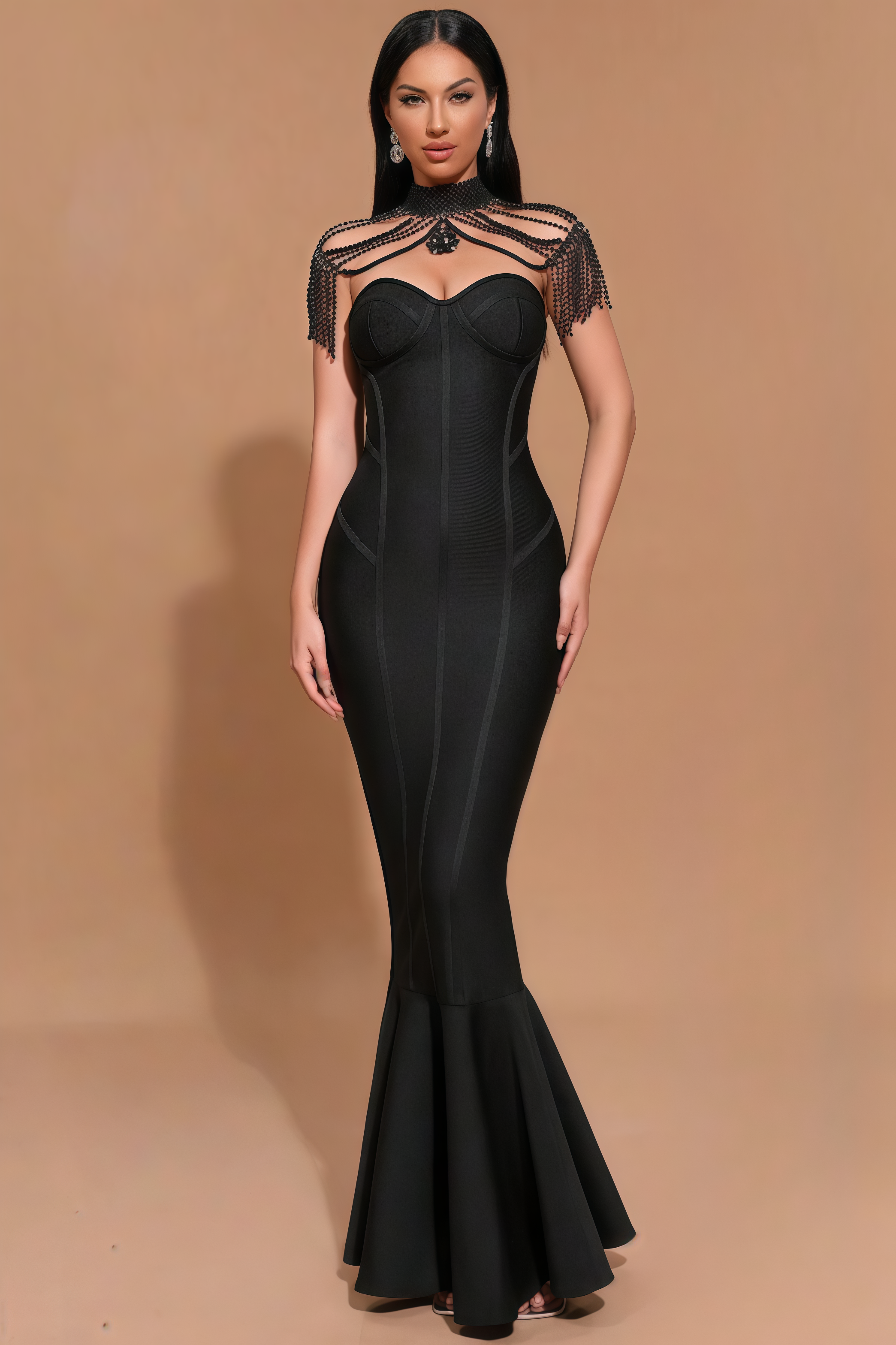 Briarlk Fringe Halter Fishtail Maxi Dress