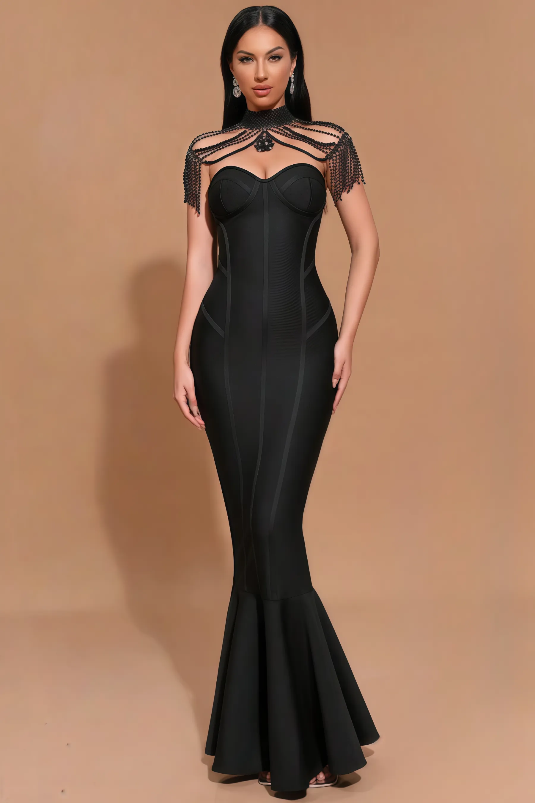 Briarlk Fringe Halter Fishtail Maxi Dress